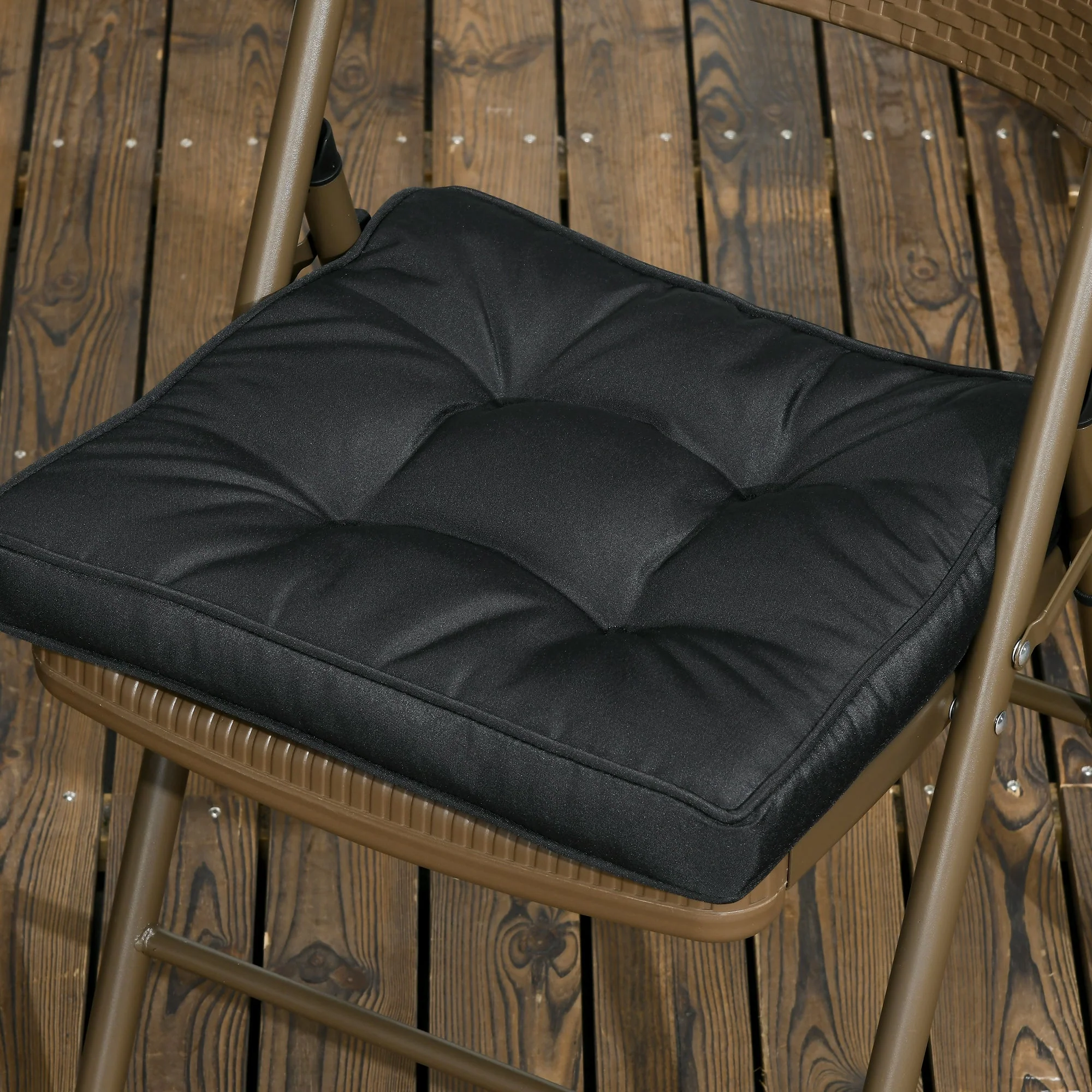Set Of 4 Garden Seat Cushion With Ties 42 X 42cm Replacement Dining Chair Seat Pad Black - Image 7
