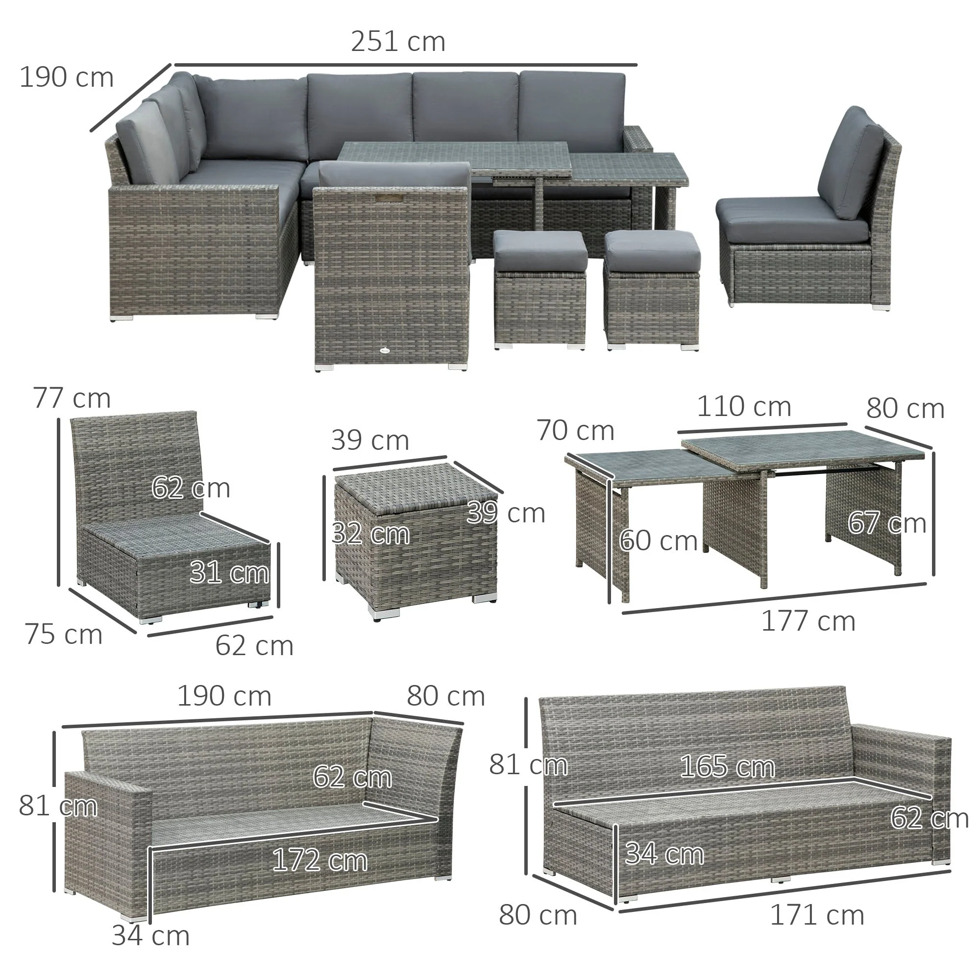 Outsunny Seven-Piece Rattan Garden Sofa Set - Image 2