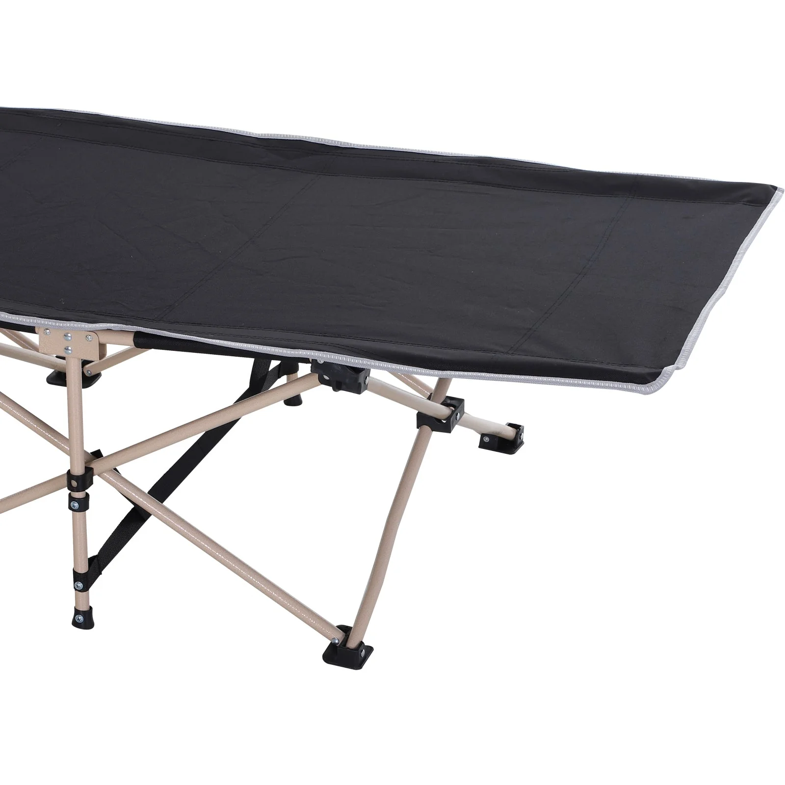 Outsunny Single Person Camping Bed Folding Cot Outdoor Patio Portable Military Sleeping Bed Travel Guest Leisure Fishing With Side Pocket And Carry Bag - Black - Image 8