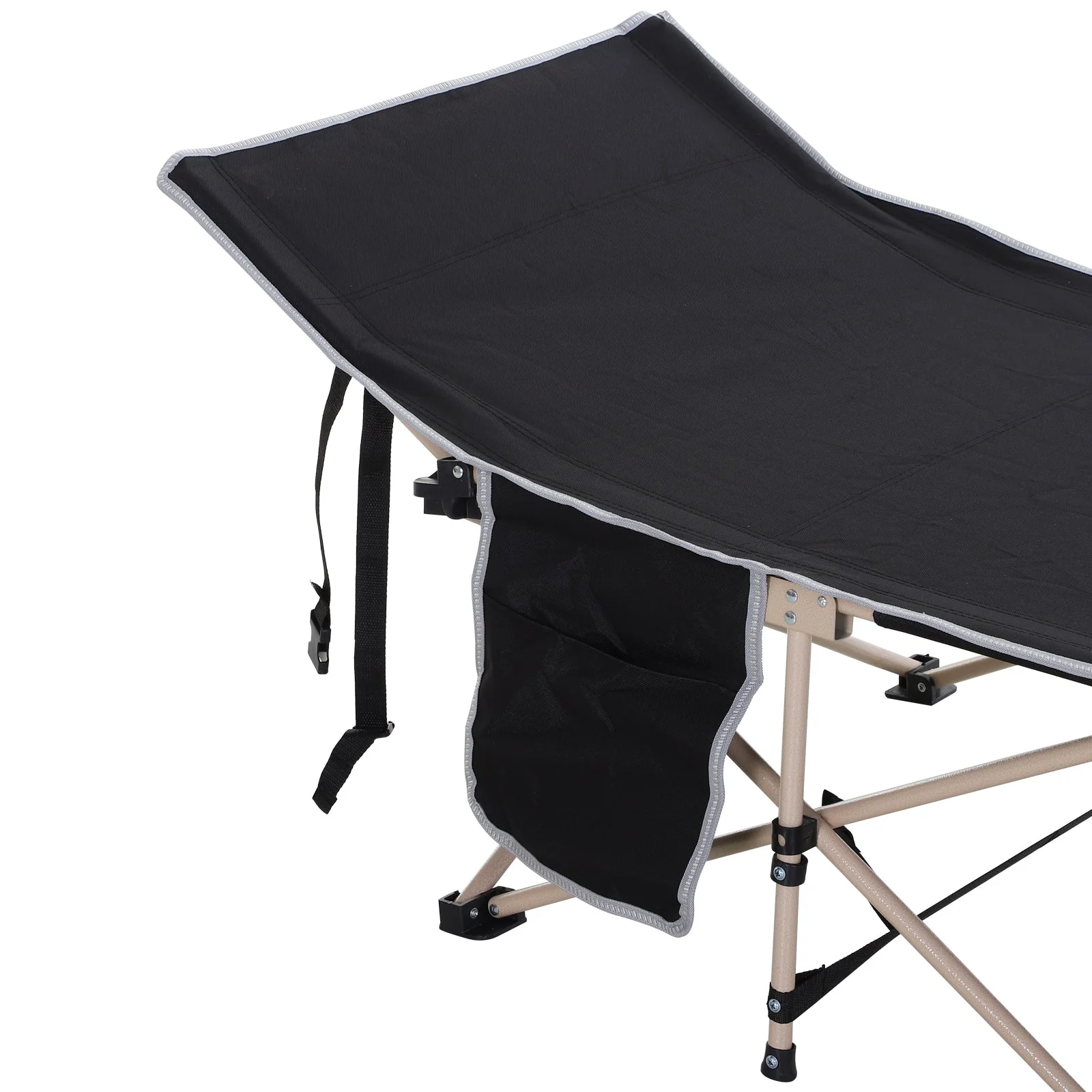 Outsunny Single Person Camping Bed Folding Cot Outdoor Patio Portable Military Sleeping Bed Travel Guest Leisure Fishing With Side Pocket And Carry Bag - Black - Image 9