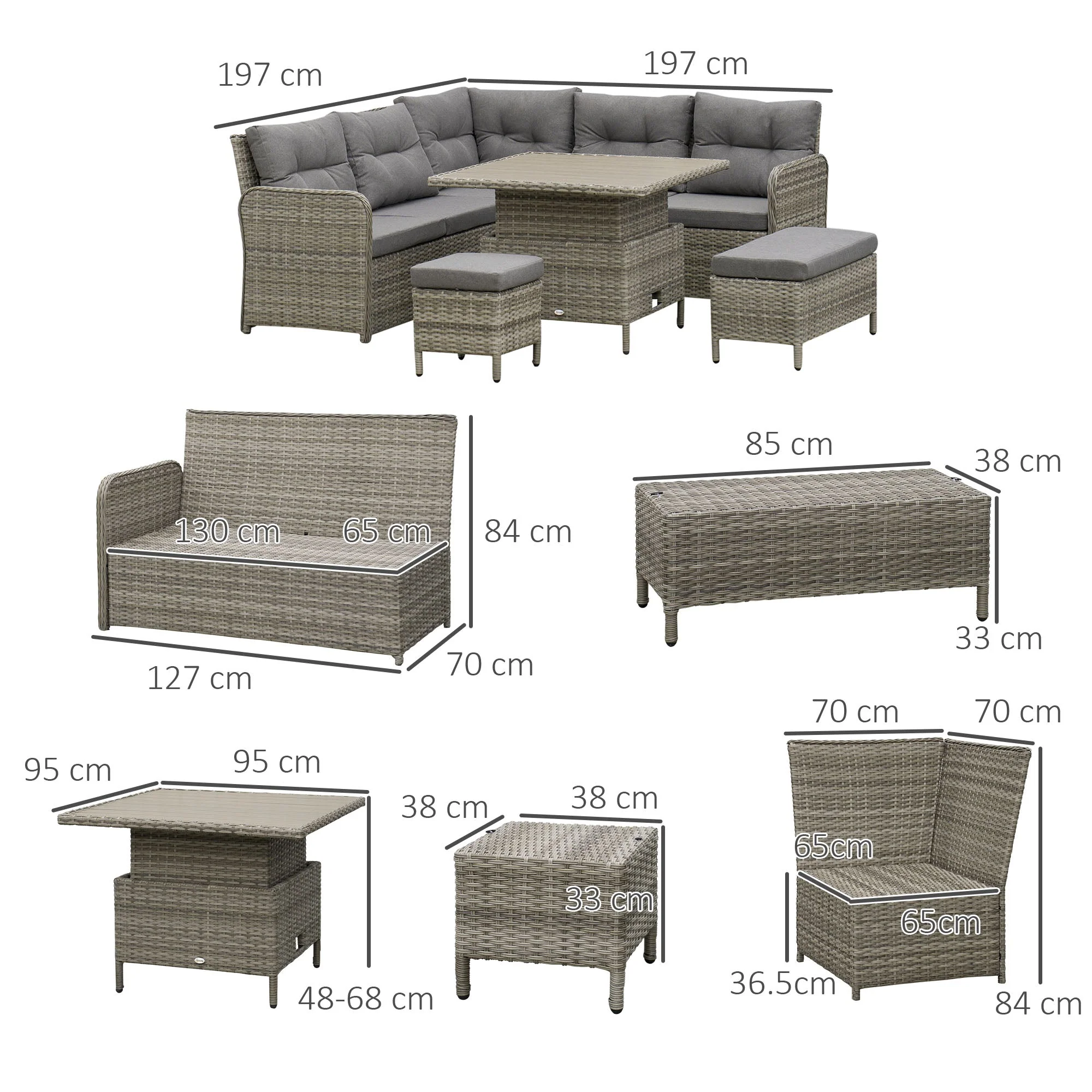 Outsunny Six-Piece Rattan Sofa Set - Image 2