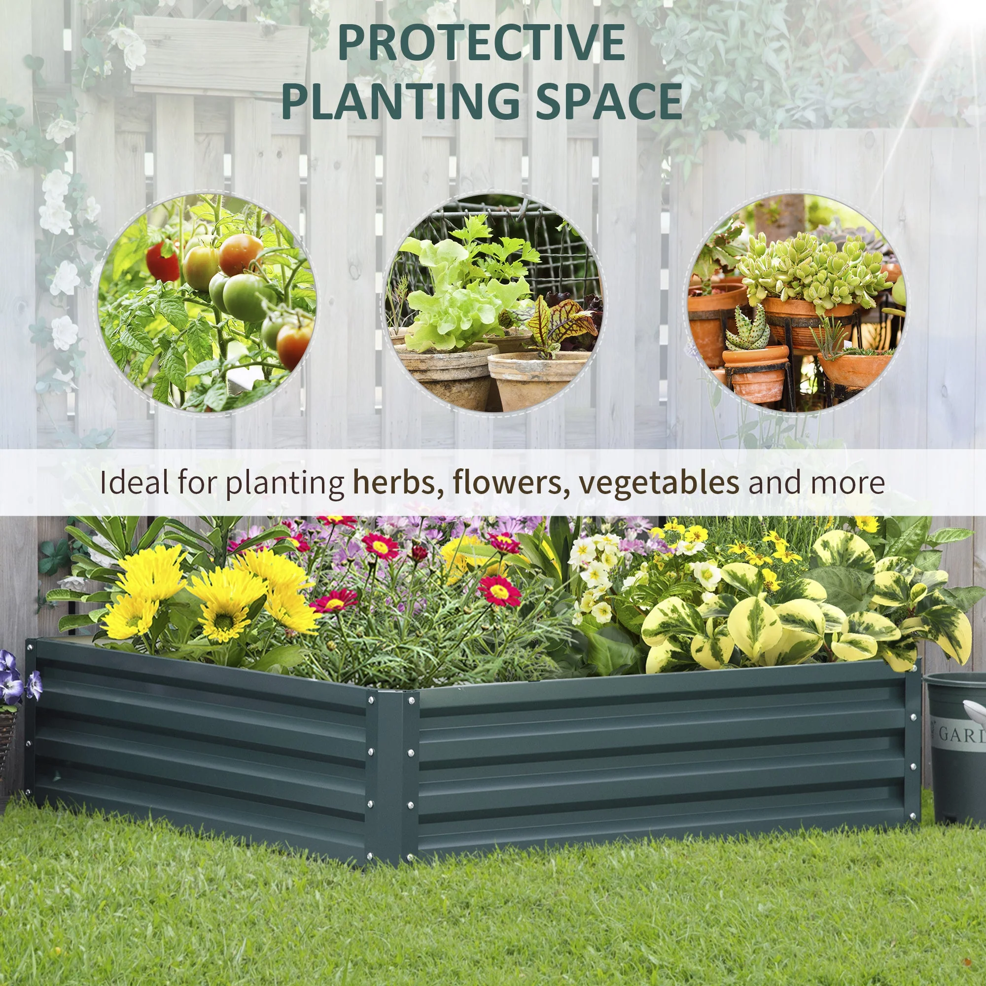 Outsunny Square Raised Garden Bed Box with Weatherized Steel Frame for Vegetables - Image 3