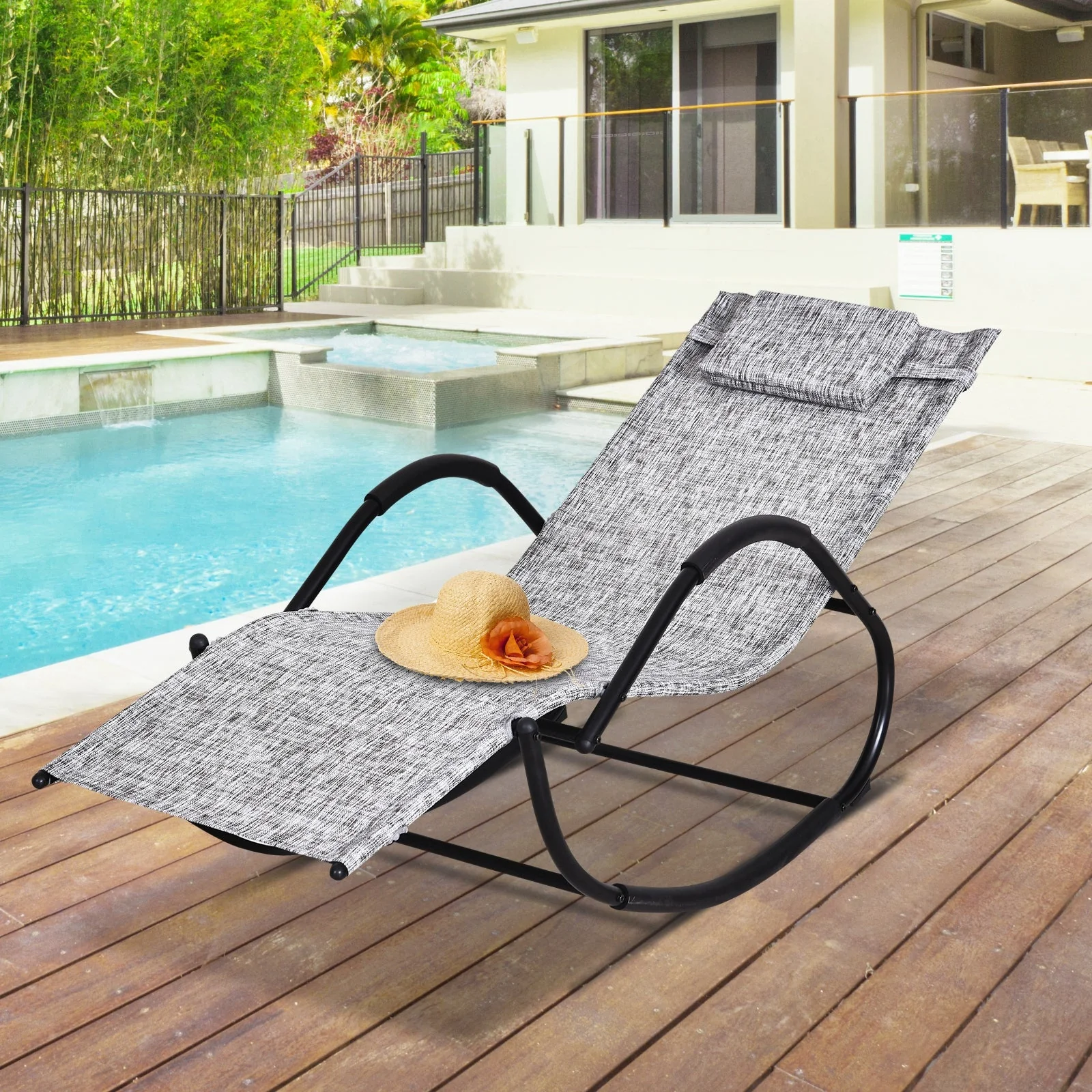 Outsunny Steel Frame Zero Gravity Rocking Lounge Chair With Pillow Grey - Image 2