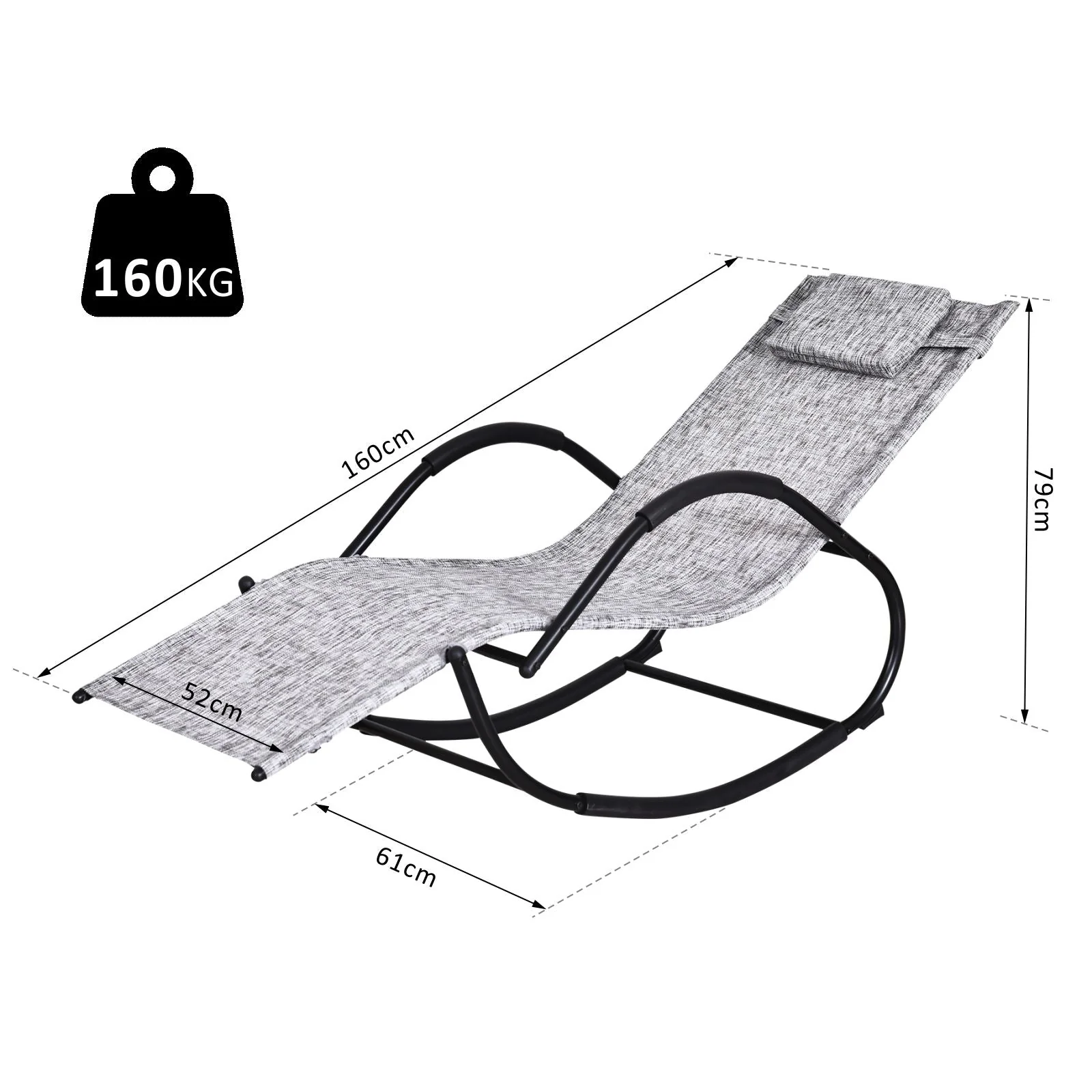 Outsunny Steel Frame Zero Gravity Rocking Lounge Chair With Pillow Grey - Image 3