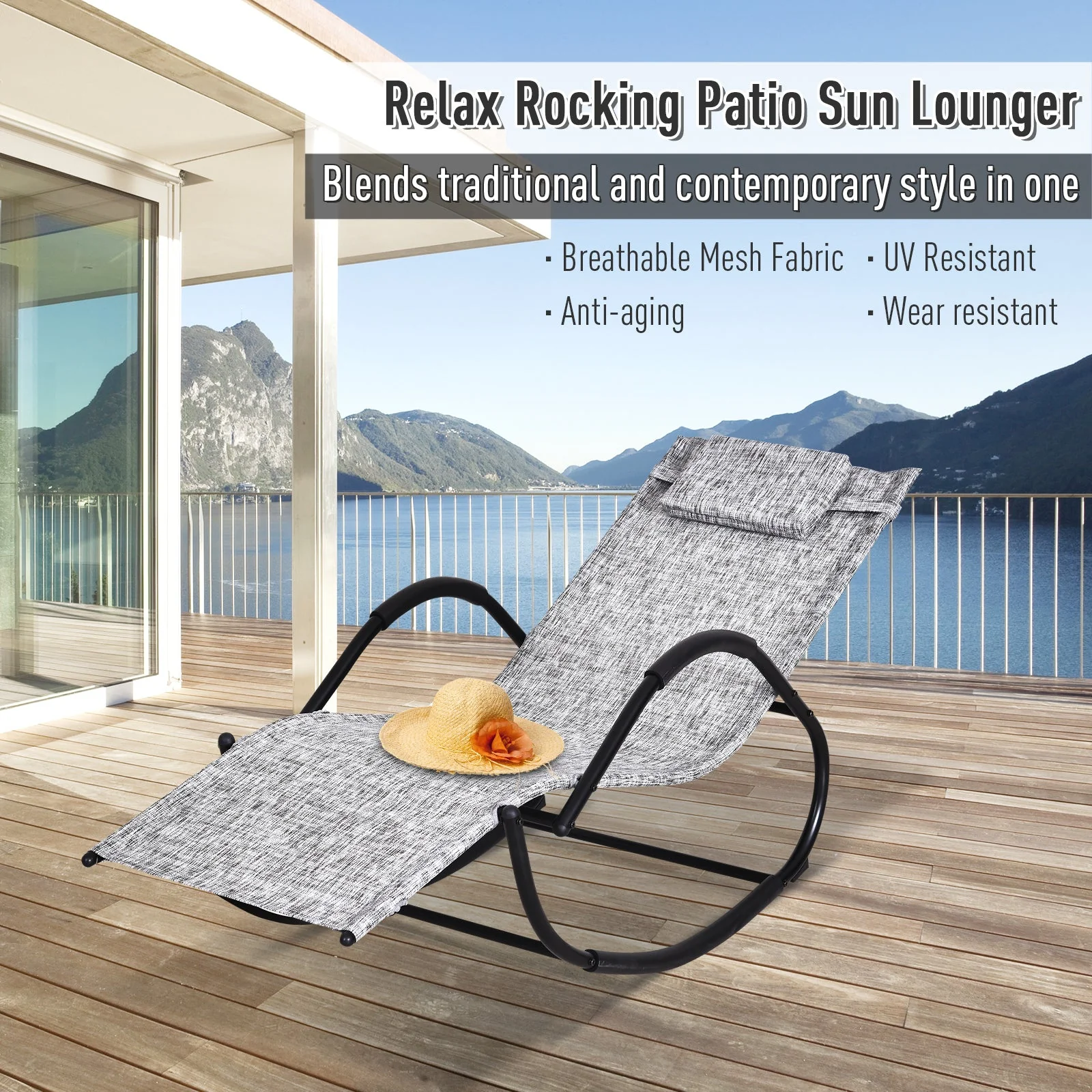 Outsunny Steel Frame Zero Gravity Rocking Lounge Chair With Pillow Grey - Image 4
