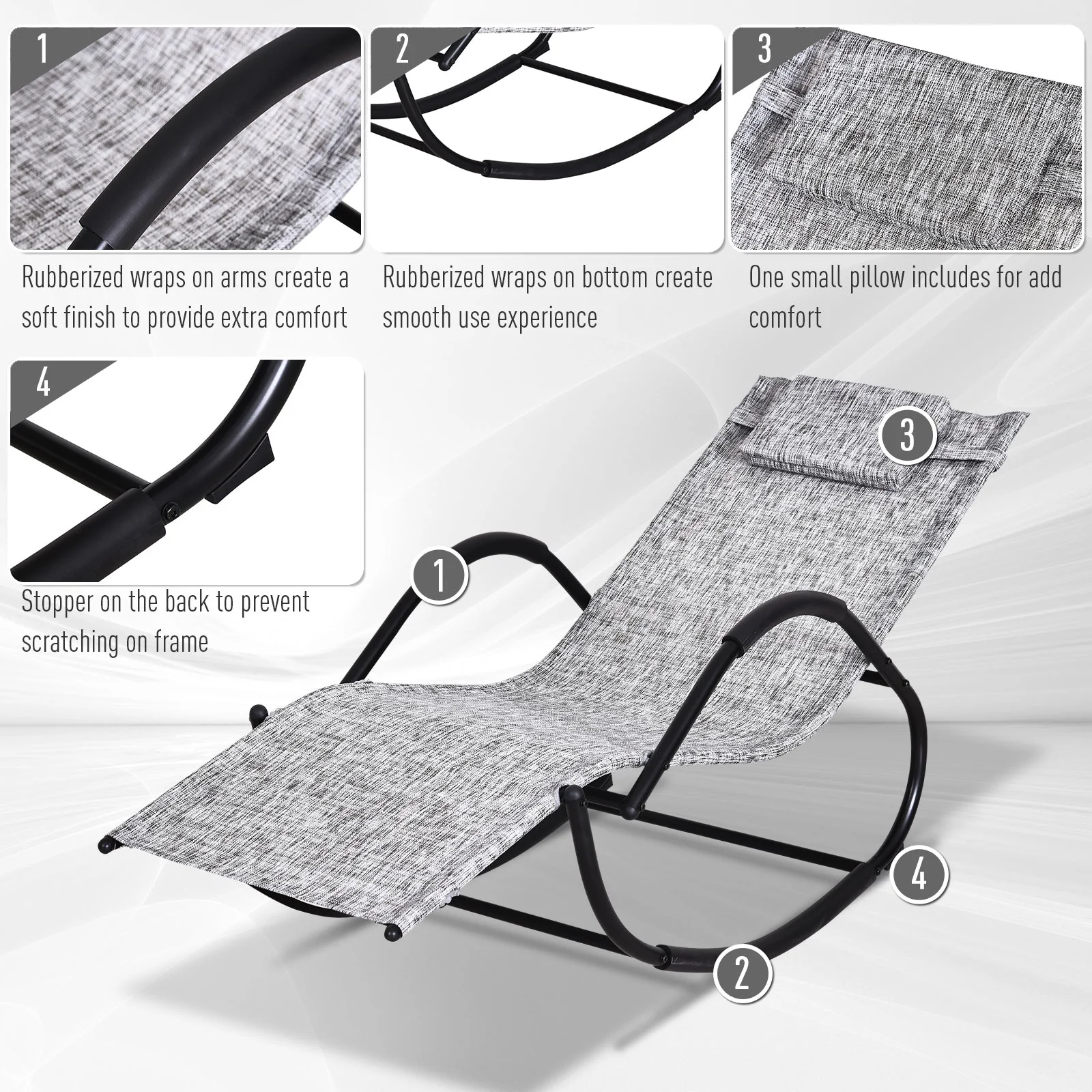 Outsunny Steel Frame Zero Gravity Rocking Lounge Chair With Pillow Grey - Image 5