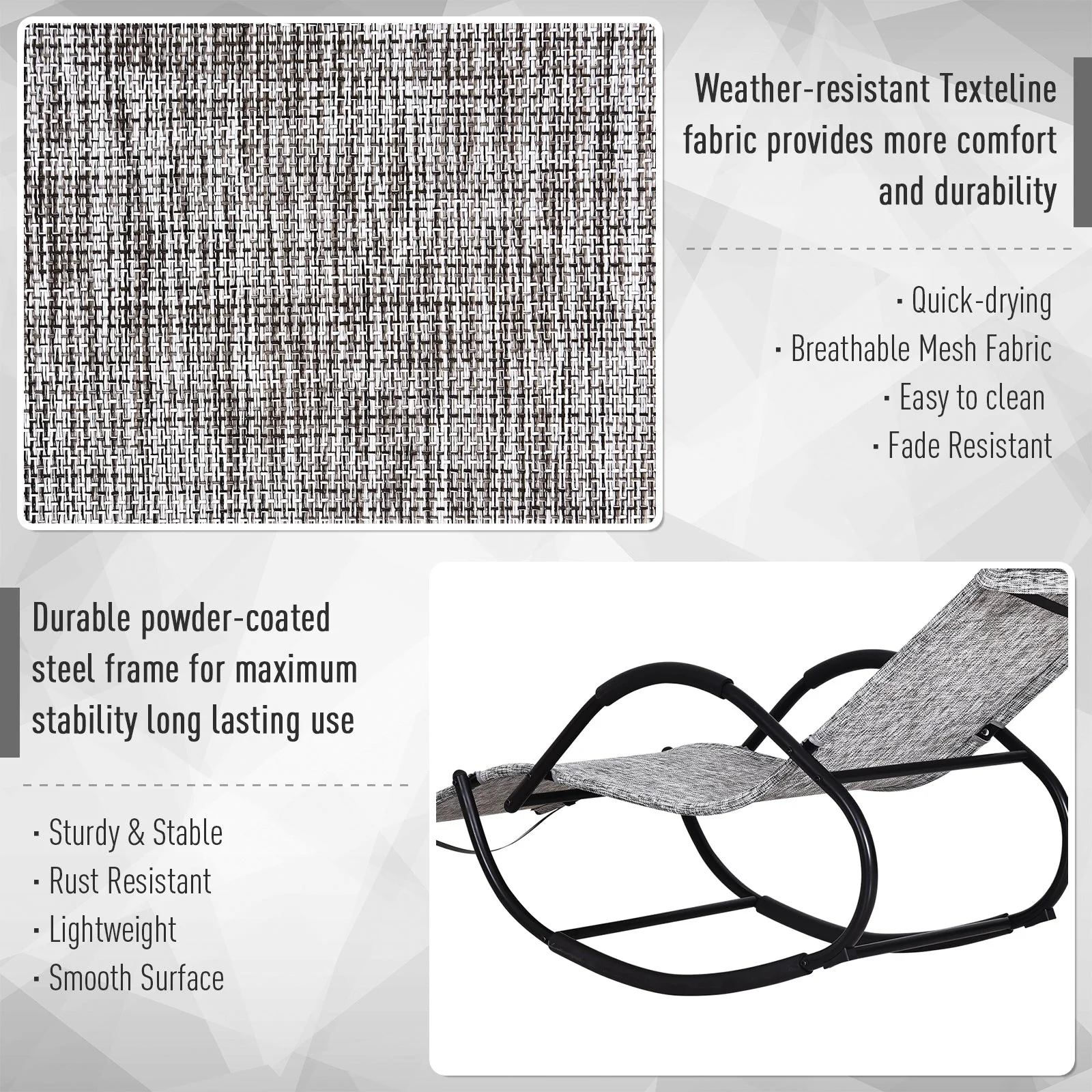 Outsunny Steel Frame Zero Gravity Rocking Lounge Chair With Pillow Grey - Image 6