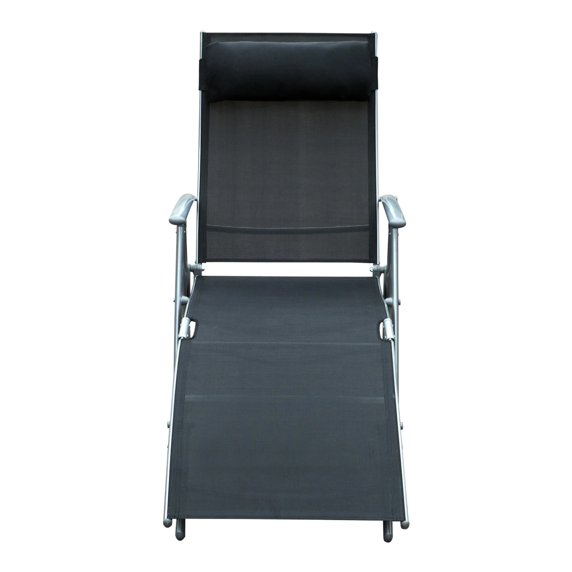 Outsunny Sun Lounger Steel Frame Outdoor Folding Chaise Texteline Lounge Chair Recliner With Headrest & 7 Levels Adjustable Backrest - Image 8