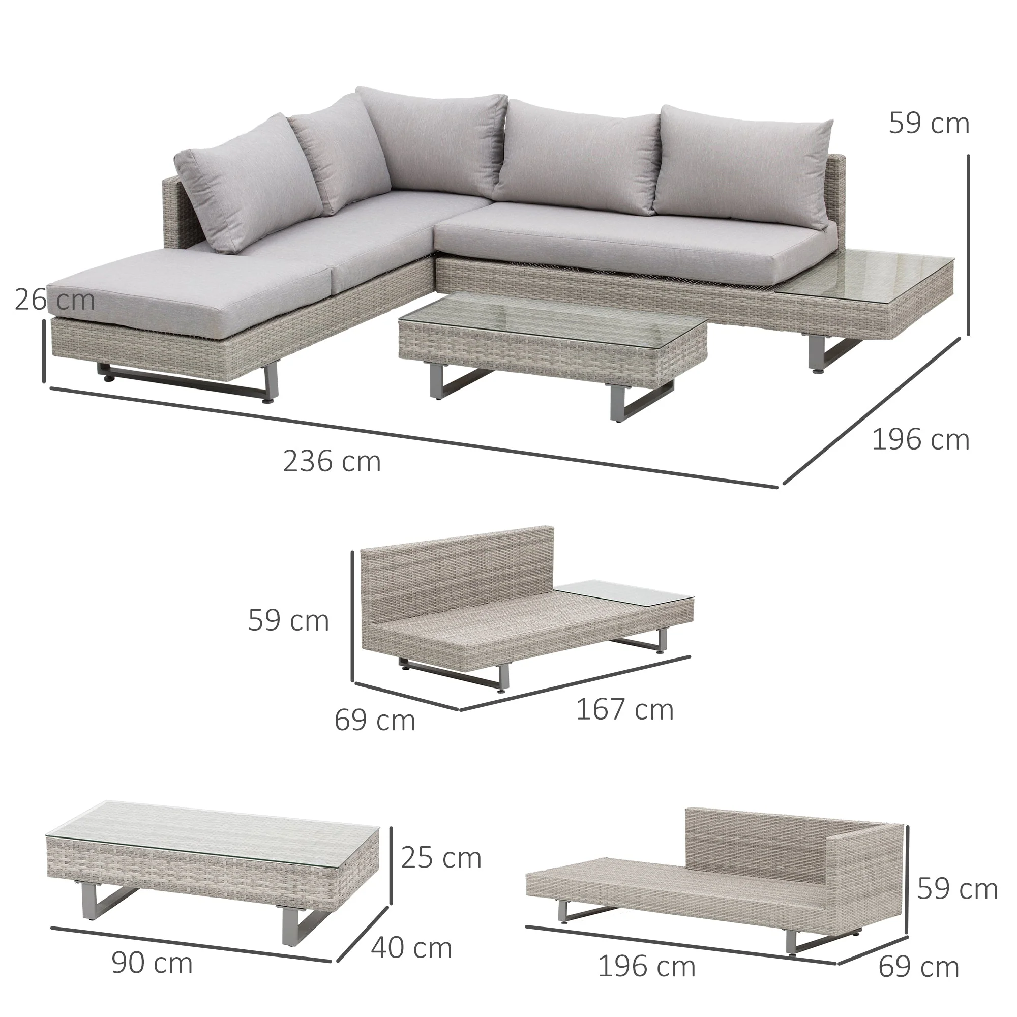 Three-Piece Corner Rattan Set With Glass Tables - Image 3