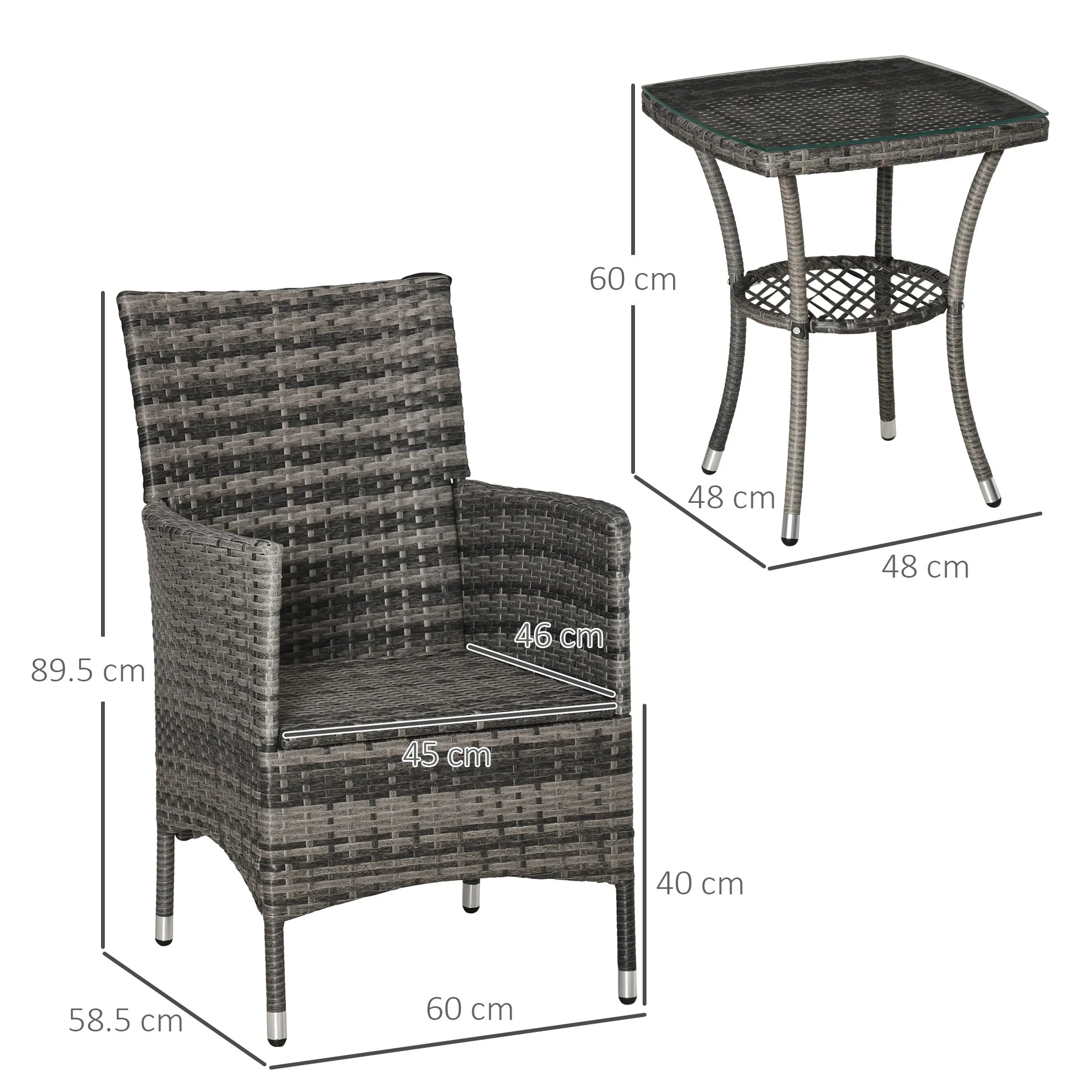 Outsunny Three-Piece Rattan Chair Set With Cushions - Grey - Image 3