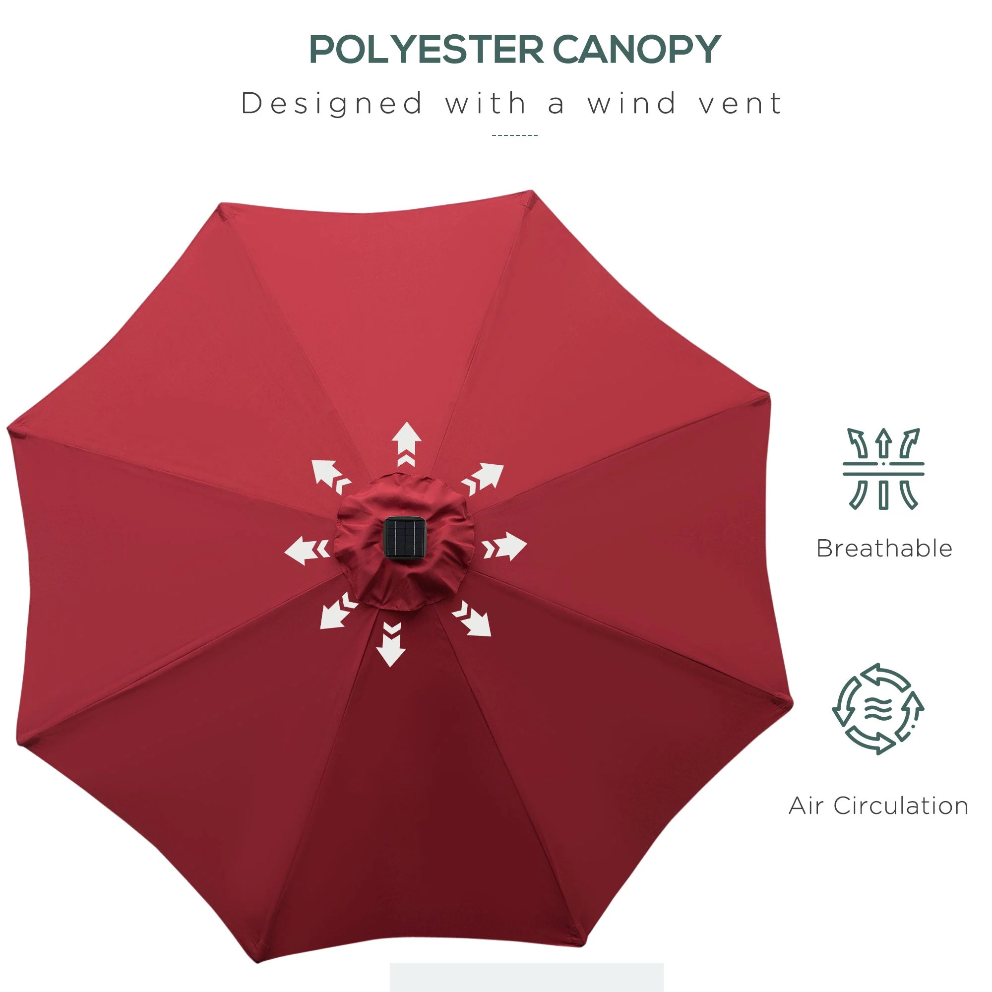 Outsunny Umbrella Parasol 24 Solar Led-Wine Red - Image 4