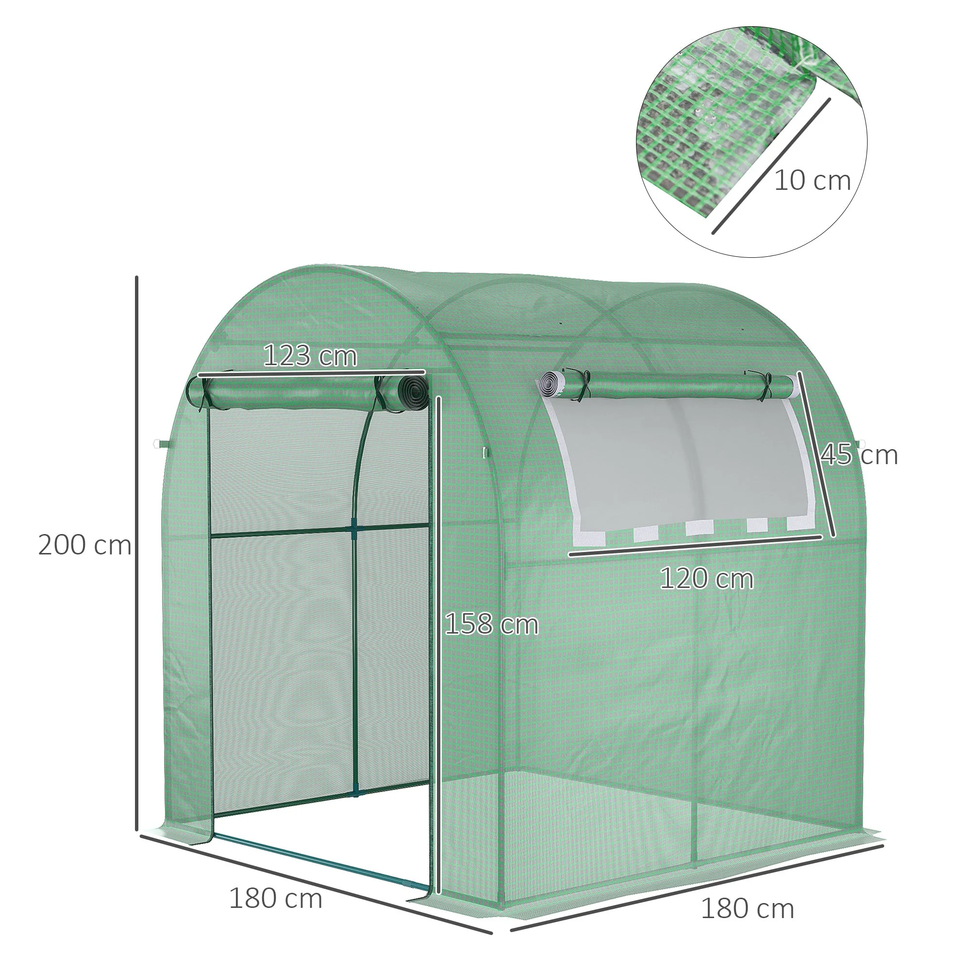 Outsunny Walk In Polytunnel Greenhouse Green House For Garden With Roll-Up Window And Door 1.8 X 1.8 X 2 M Green - Image 3