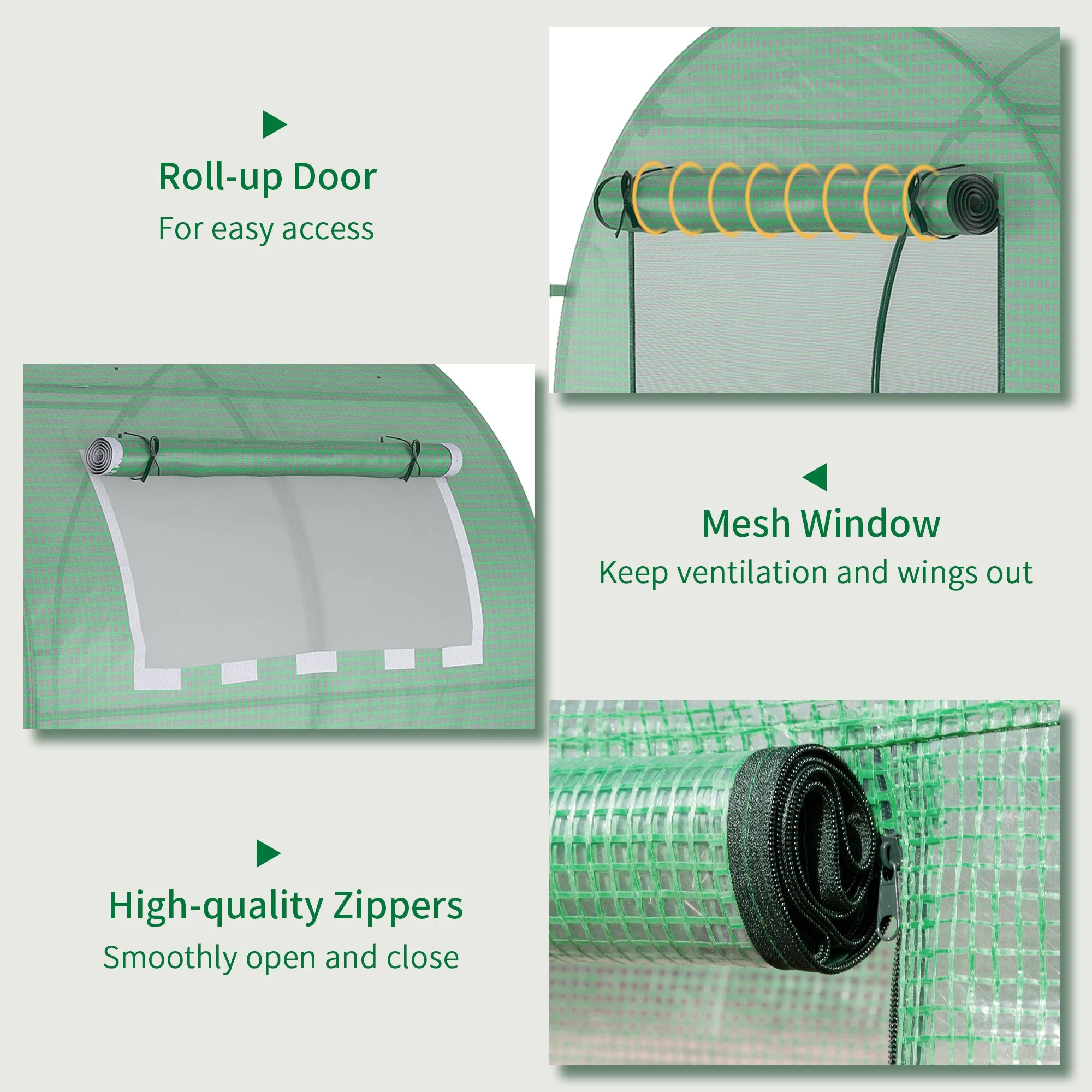 Outsunny Walk In Polytunnel Greenhouse Green House For Garden With Roll-Up Window And Door 1.8 X 1.8 X 2 M Green - Image 6
