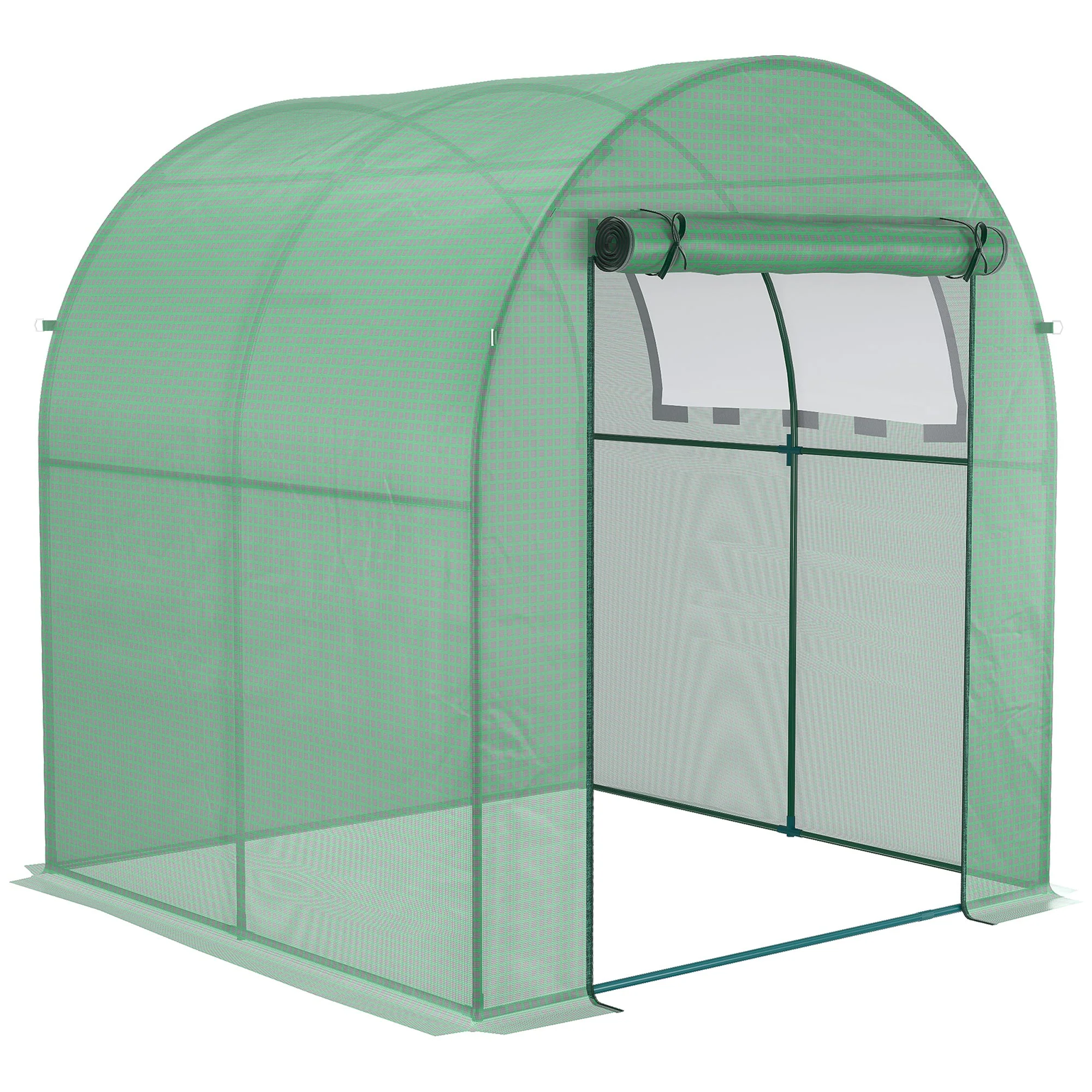 Outsunny Walk In Polytunnel Greenhouse Green House For Garden With Roll-Up Window And Door 1.8 X 1.8 X 2 M Green - Image 9