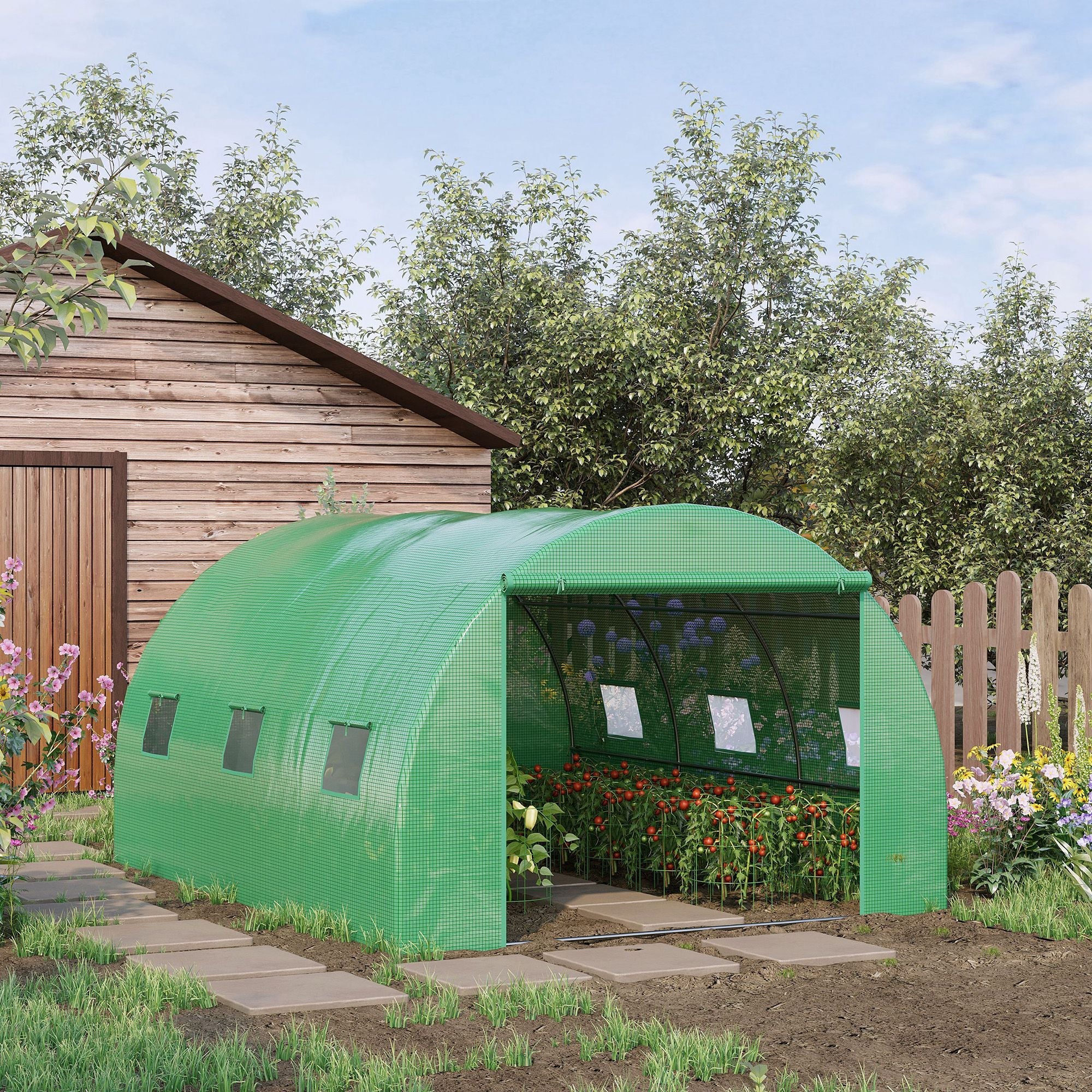 Outsunny Walk-In Tunnel Greenhouse With Pe Cover Zipper Door & Roll Up Window Green - Image 2