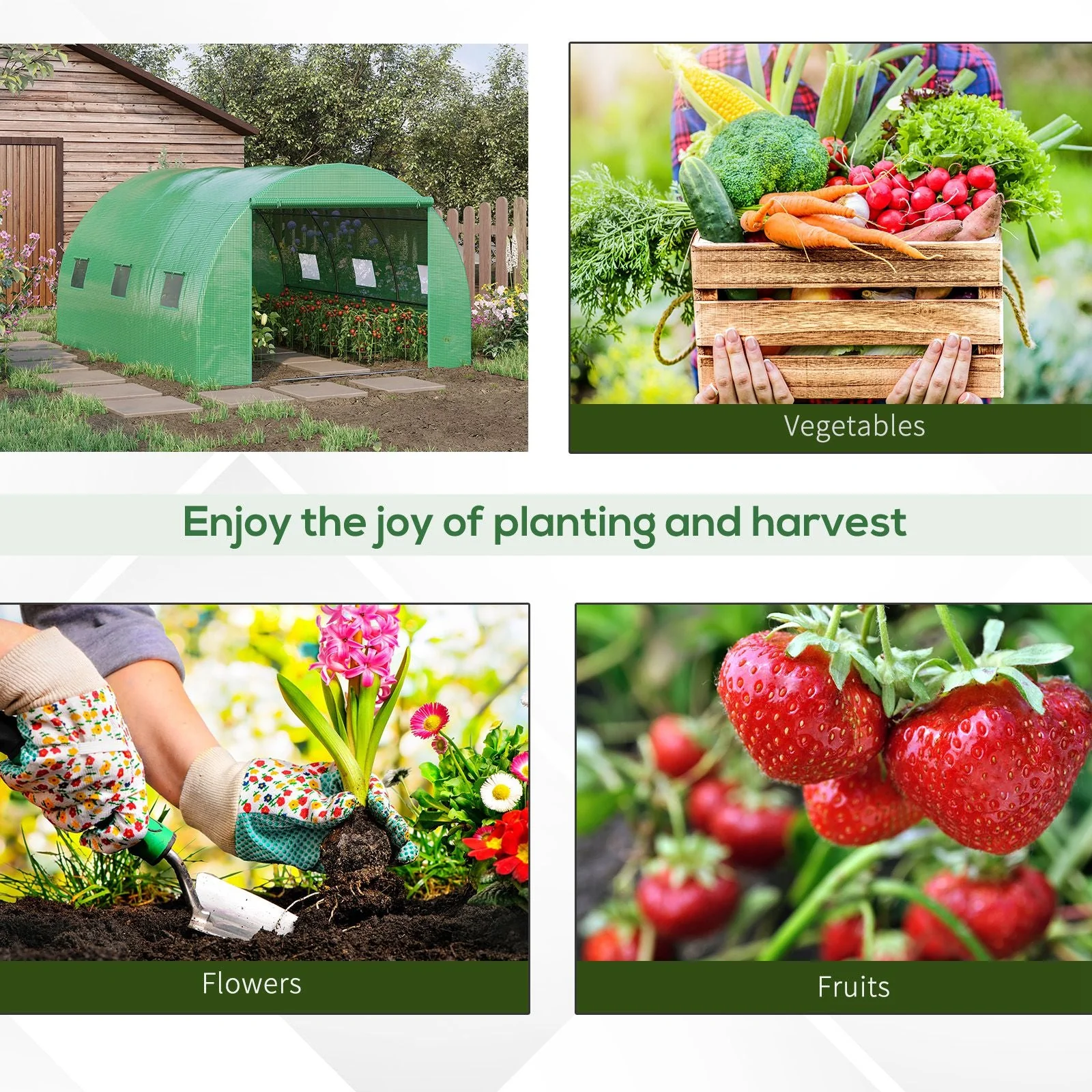 Outsunny Walk-In Tunnel Greenhouse With Pe Cover Zipper Door & Roll Up Window Green - Image 7
