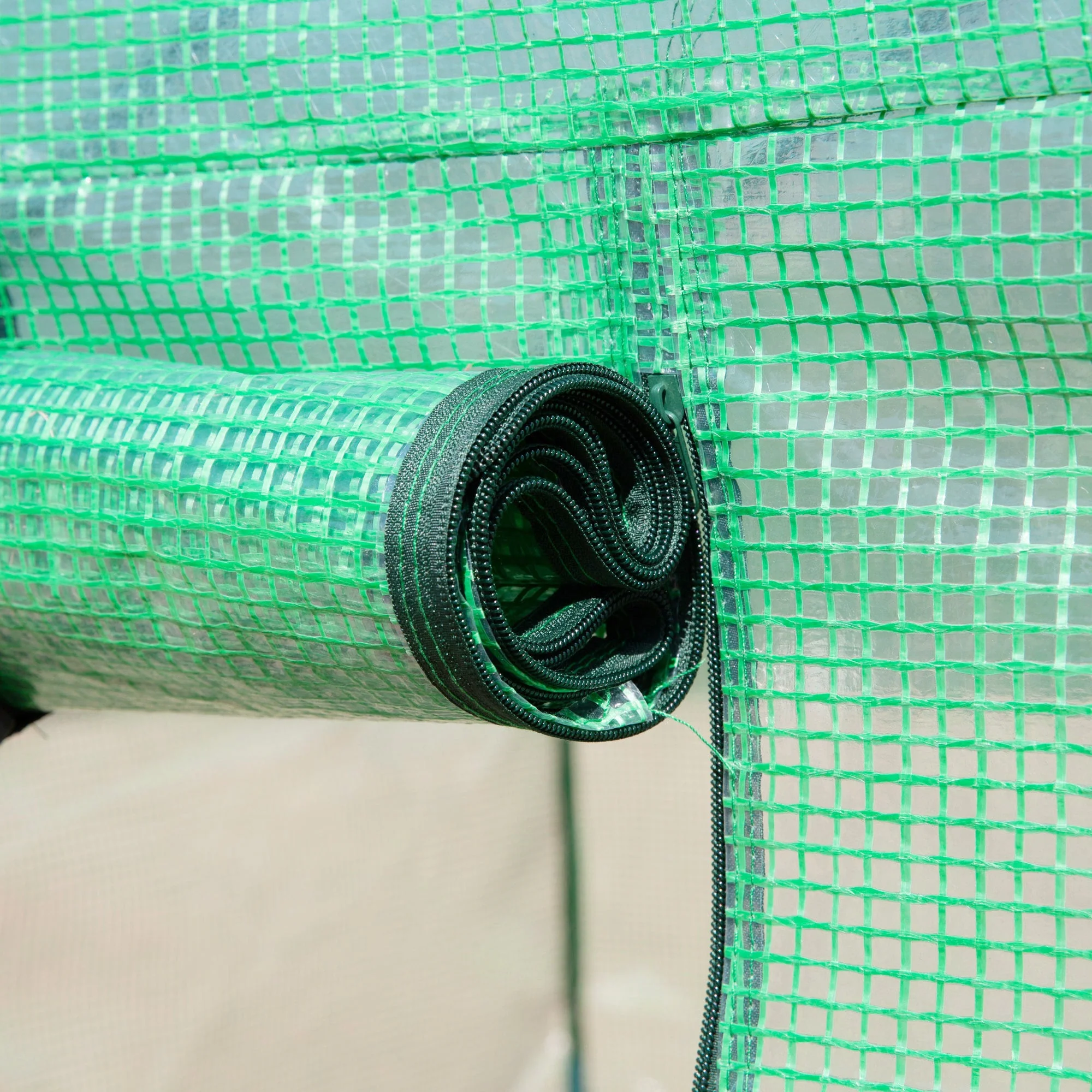 Outsunny Walk-In Tunnel Greenhouse With Pe Cover Zipper Door & Roll Up Window Green - Image 9