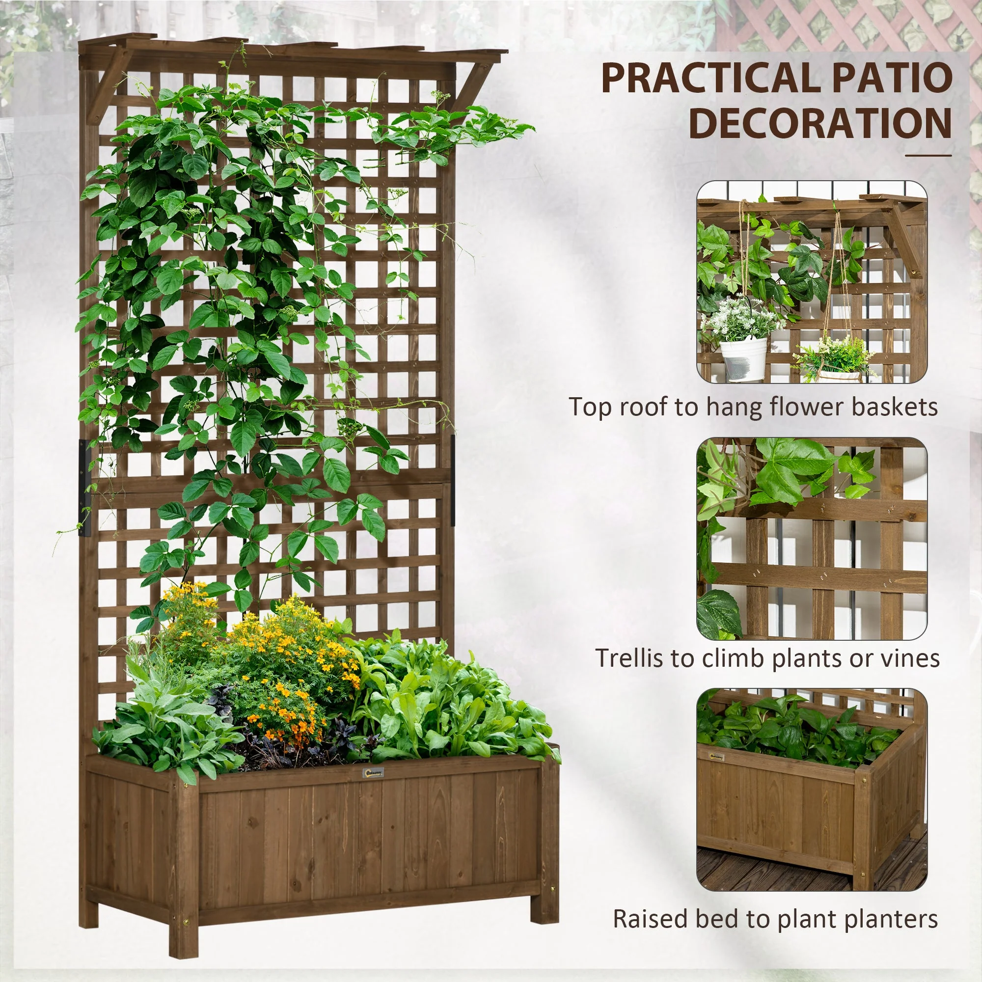 Outsunny Wood Planter with Trellis for Vine Climbing - Image 4