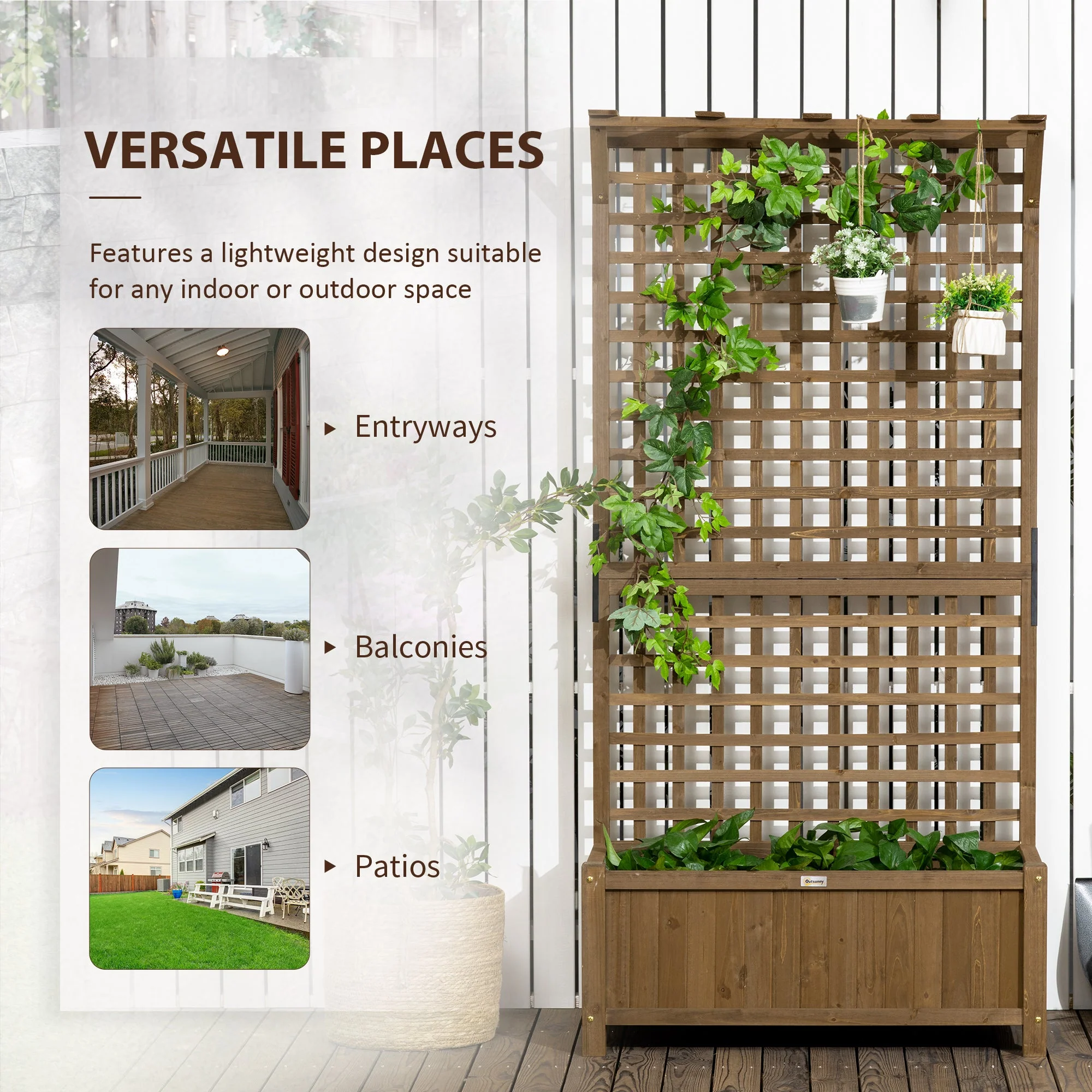 Outsunny Wood Planter with Trellis for Vine Climbing - Image 6