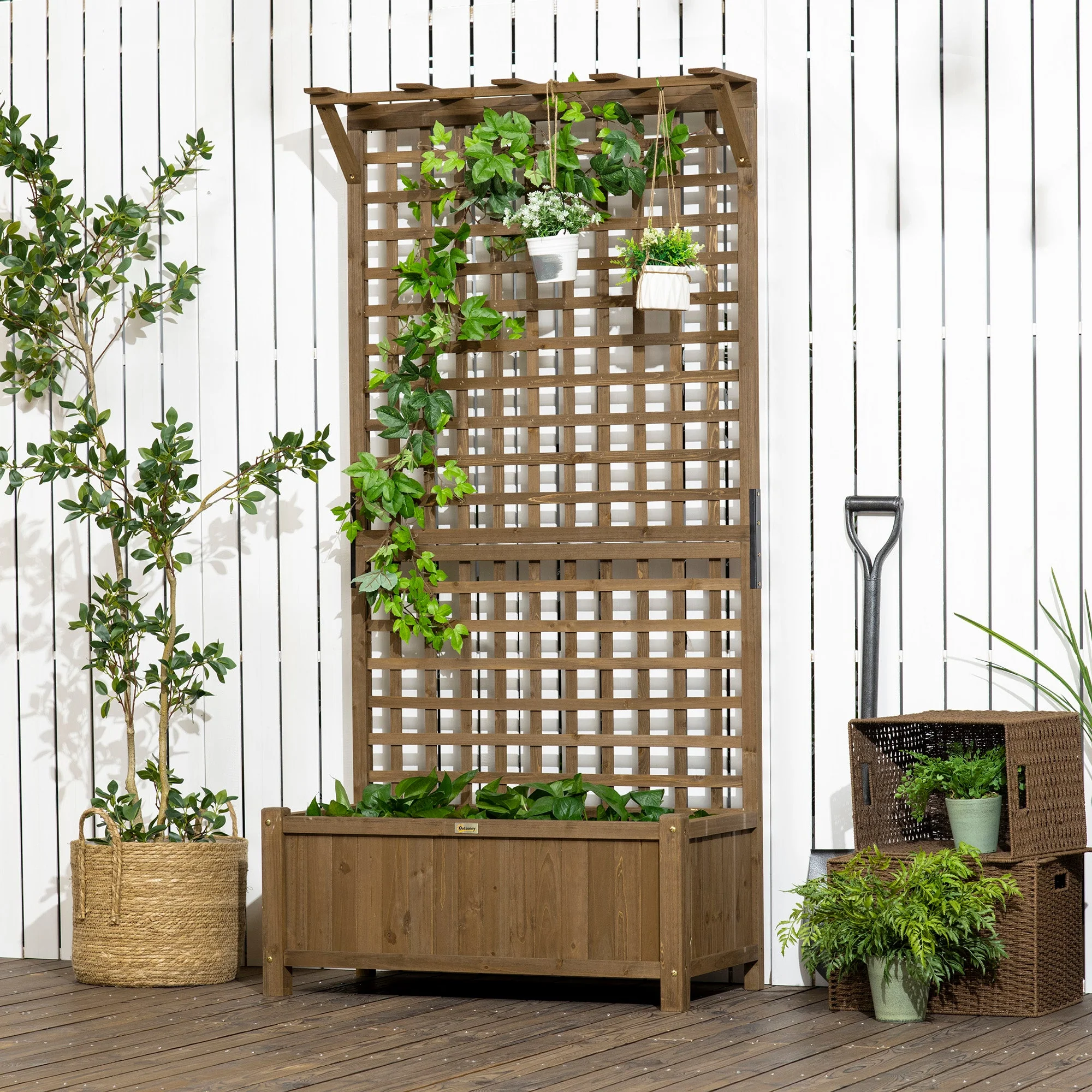 Outsunny Wood Planter with Trellis for Vine Climbing - Image 8