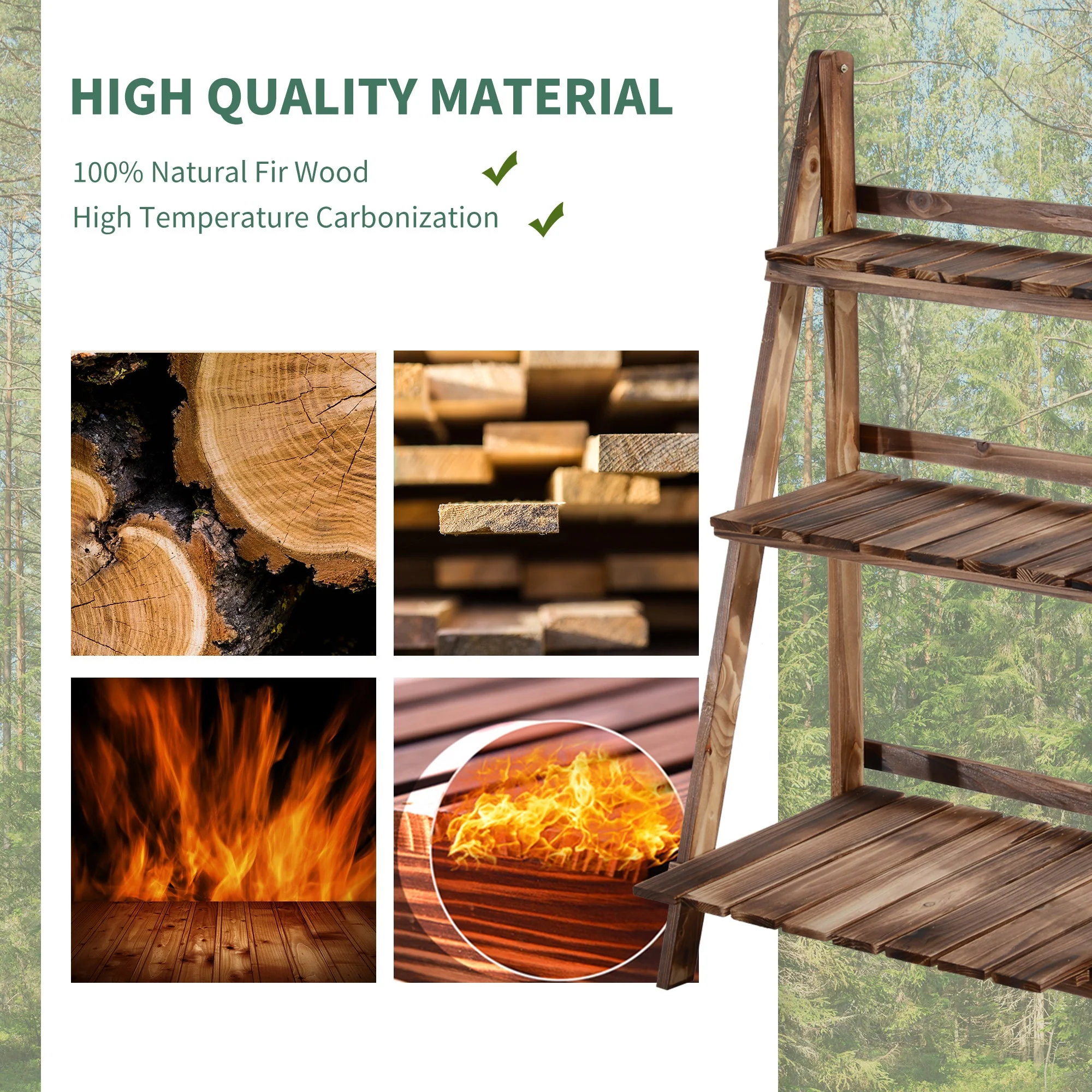 Outsunny Wooden Folding Flower Pot Stand 3 Tier Garden Planter Display Ladder Gardener Storage Shelves Rack Herb Holder (60L X 37W X 93H (cm)) - Image 4