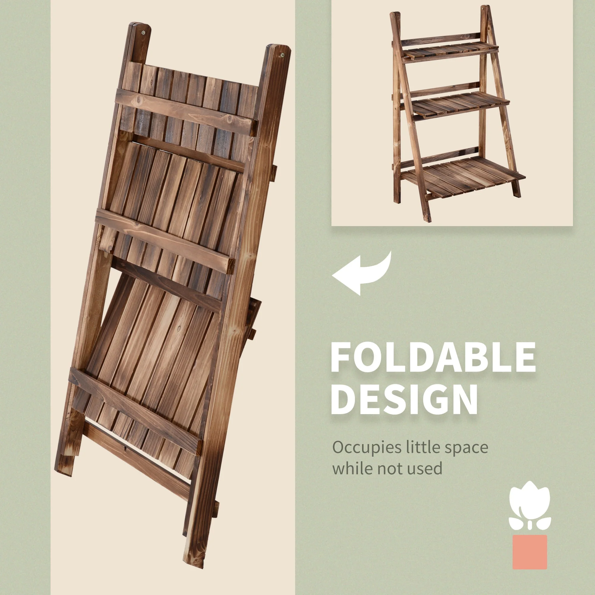 Outsunny Wooden Folding Flower Pot Stand 3 Tier Garden Planter Display Ladder Gardener Storage Shelves Rack Herb Holder (60L X 37W X 93H (cm)) - Image 6