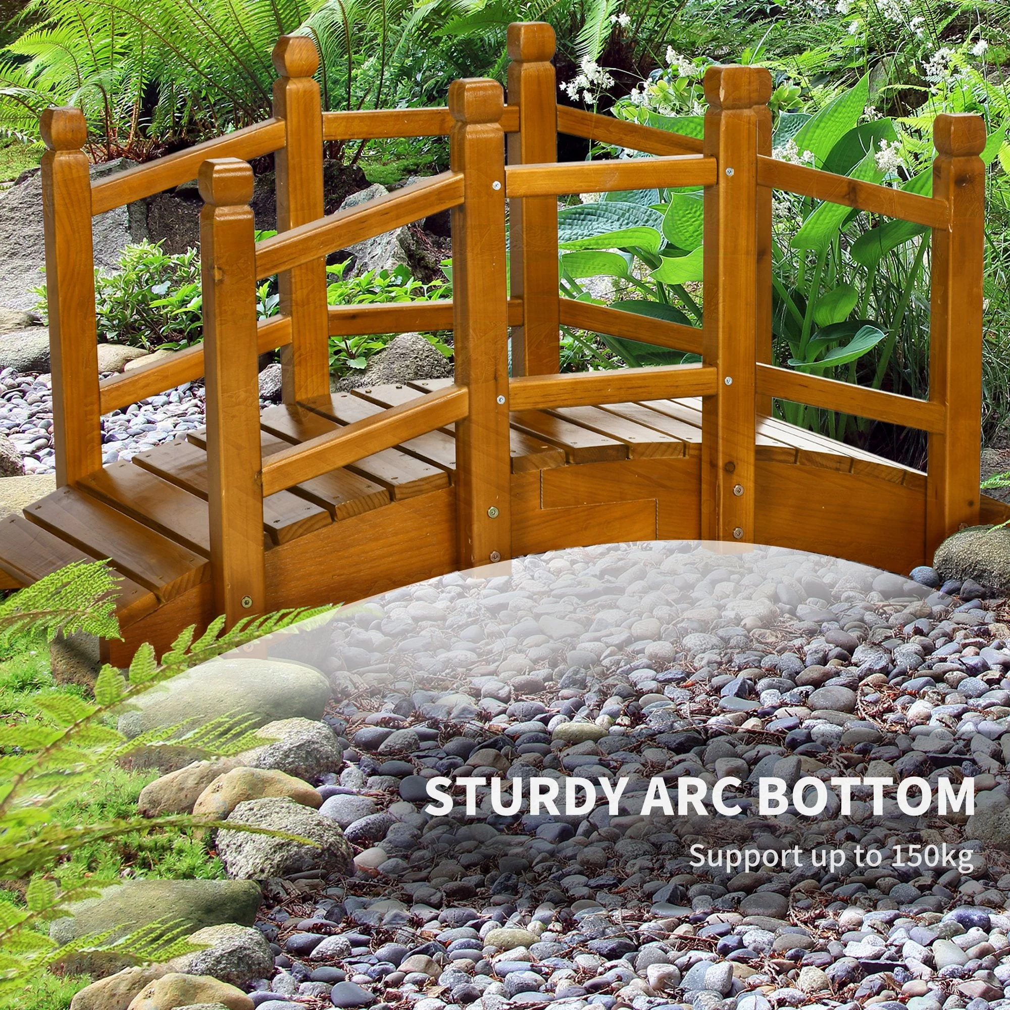 Outsunny Wooden Garden Bridge with Safety Railings - Image 4