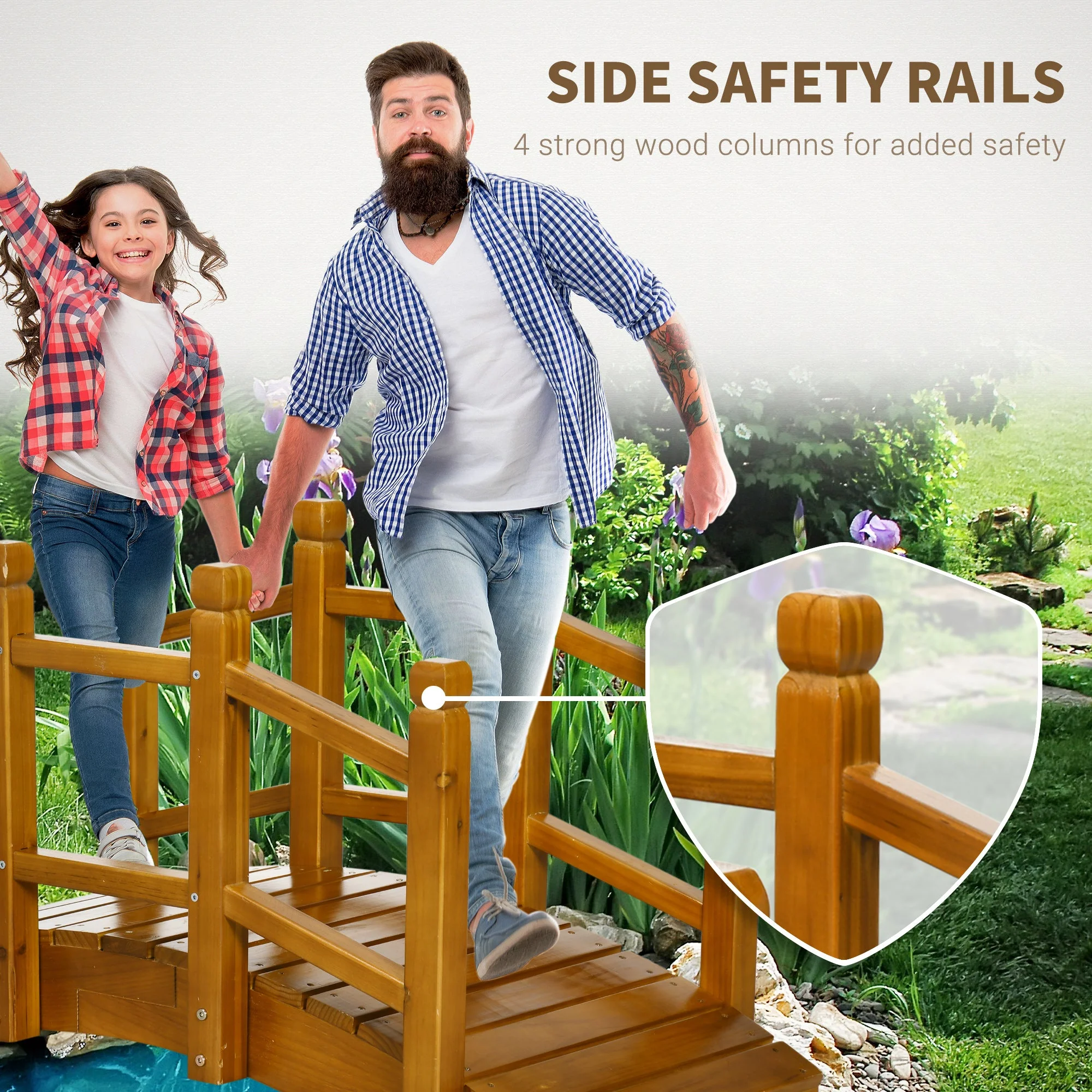 Outsunny Wooden Garden Bridge with Safety Railings - Image 5