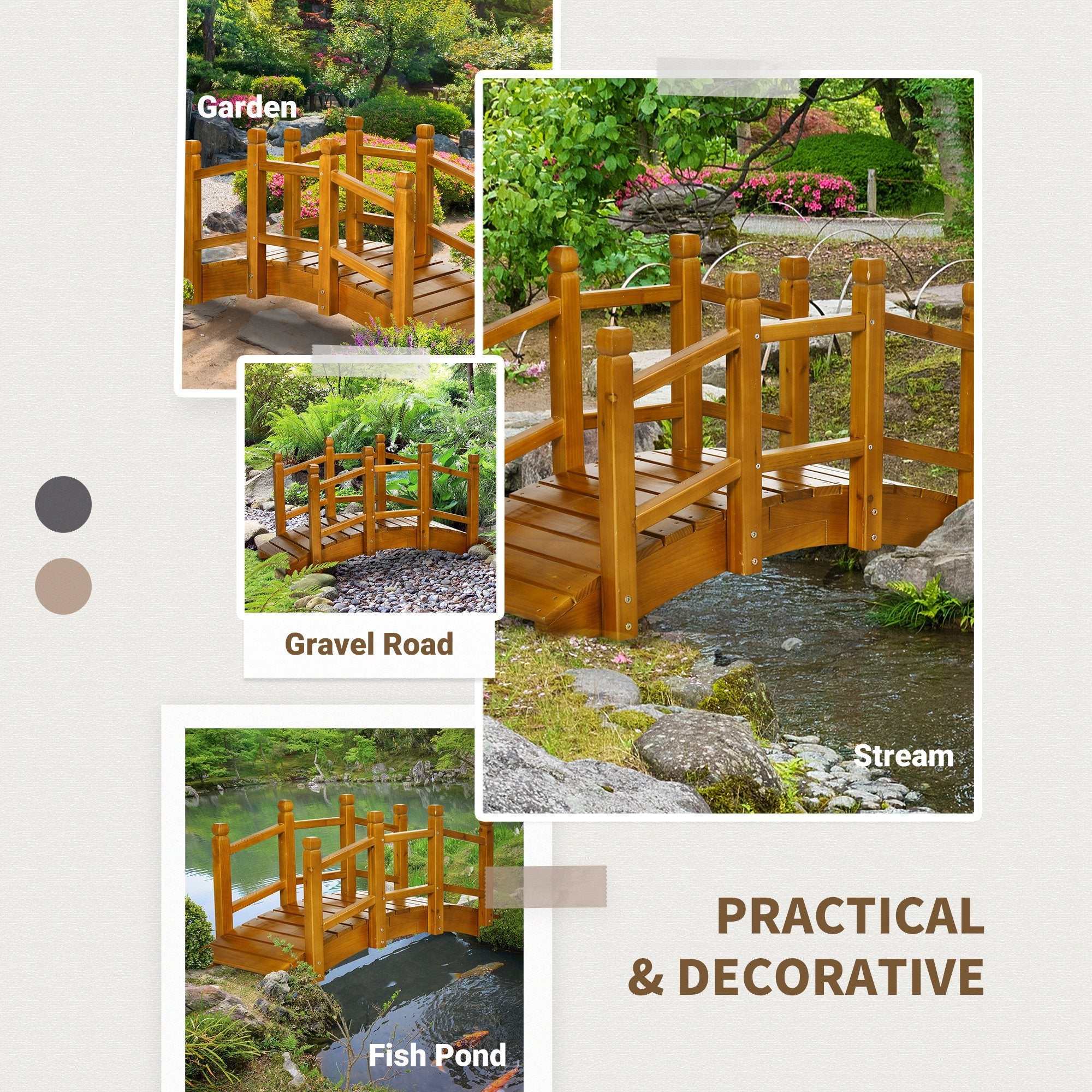 Outsunny Wooden Garden Bridge with Safety Railings - Image 6