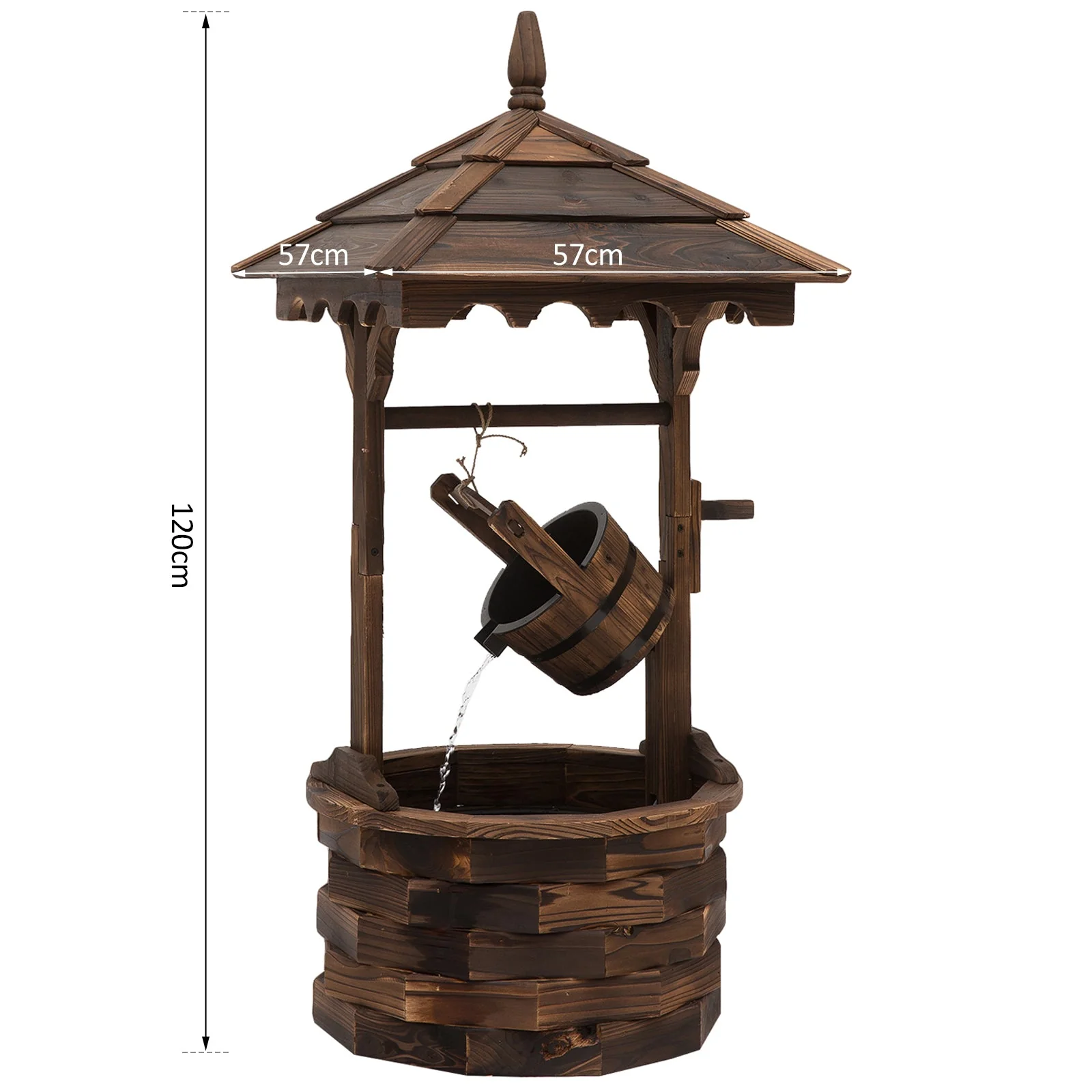 Outsunny Wooden Garden Wishing Well Fountain Barrel Waterfall Rustic Wood With Pump Garden Dcor Ornament - Image 3