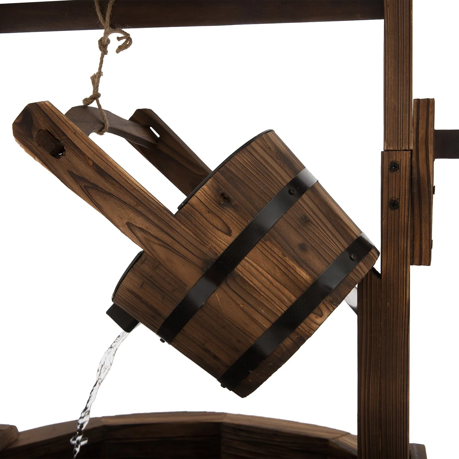 Outsunny Wooden Garden Wishing Well Fountain Barrel Waterfall Rustic Wood With Pump Garden Dcor Ornament - Image 8