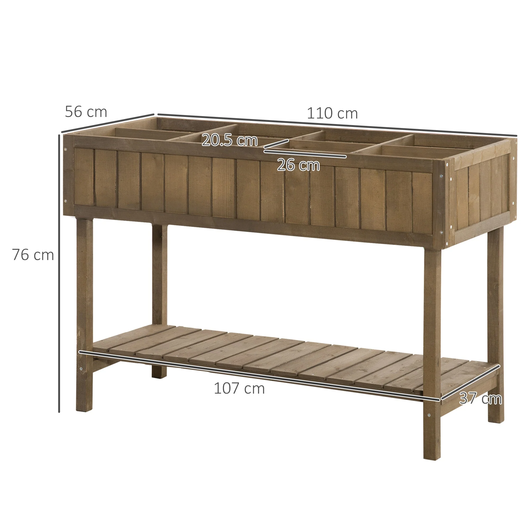 Outsunny Wooden Herb Planter Raised Bed Container Garden Plant Stand Bed 8 Boxes 110L X 46W X 76H cm Brown - Image 3