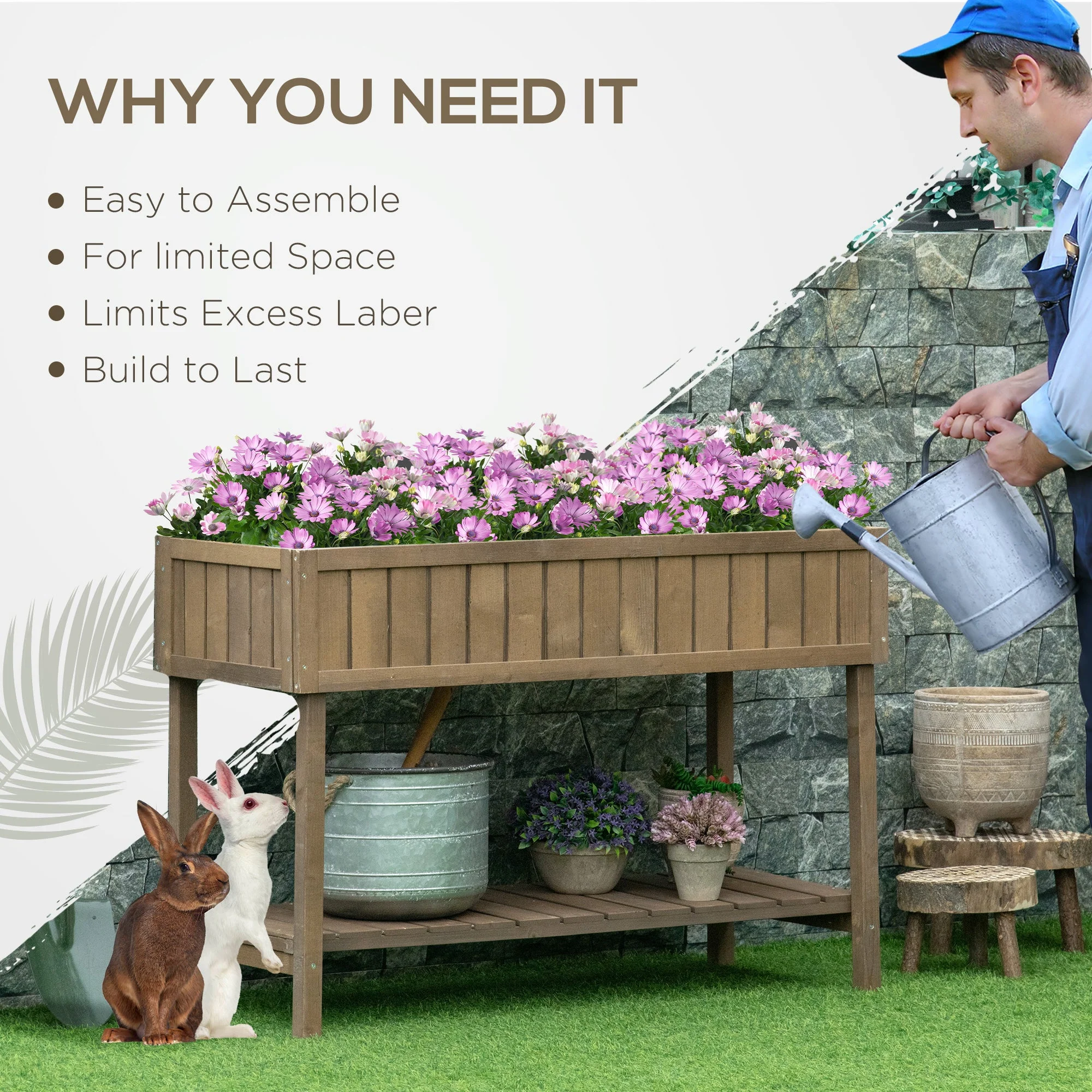 Outsunny Wooden Herb Planter Raised Bed Container Garden Plant Stand Bed 8 Boxes 110L X 46W X 76H cm Brown - Image 4