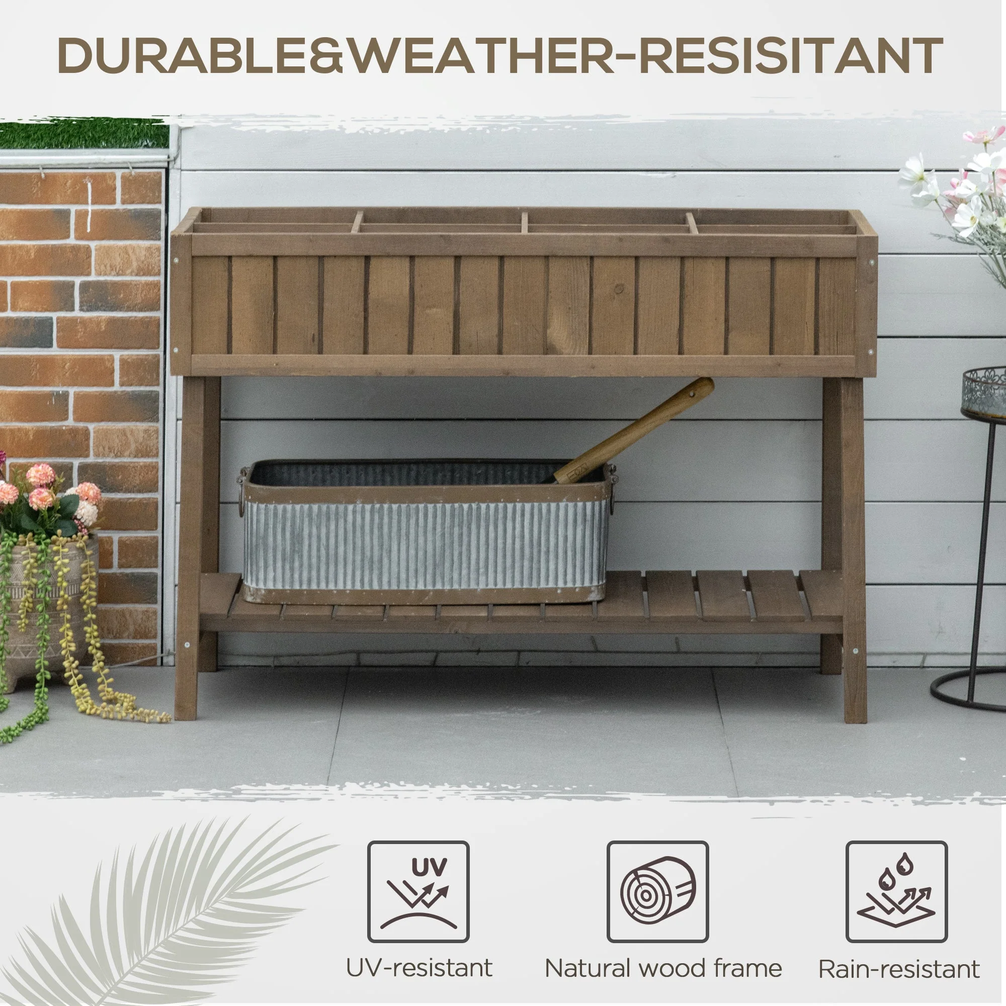 Outsunny Wooden Herb Planter Raised Bed Container Garden Plant Stand Bed 8 Boxes 110L X 46W X 76H cm Brown - Image 5