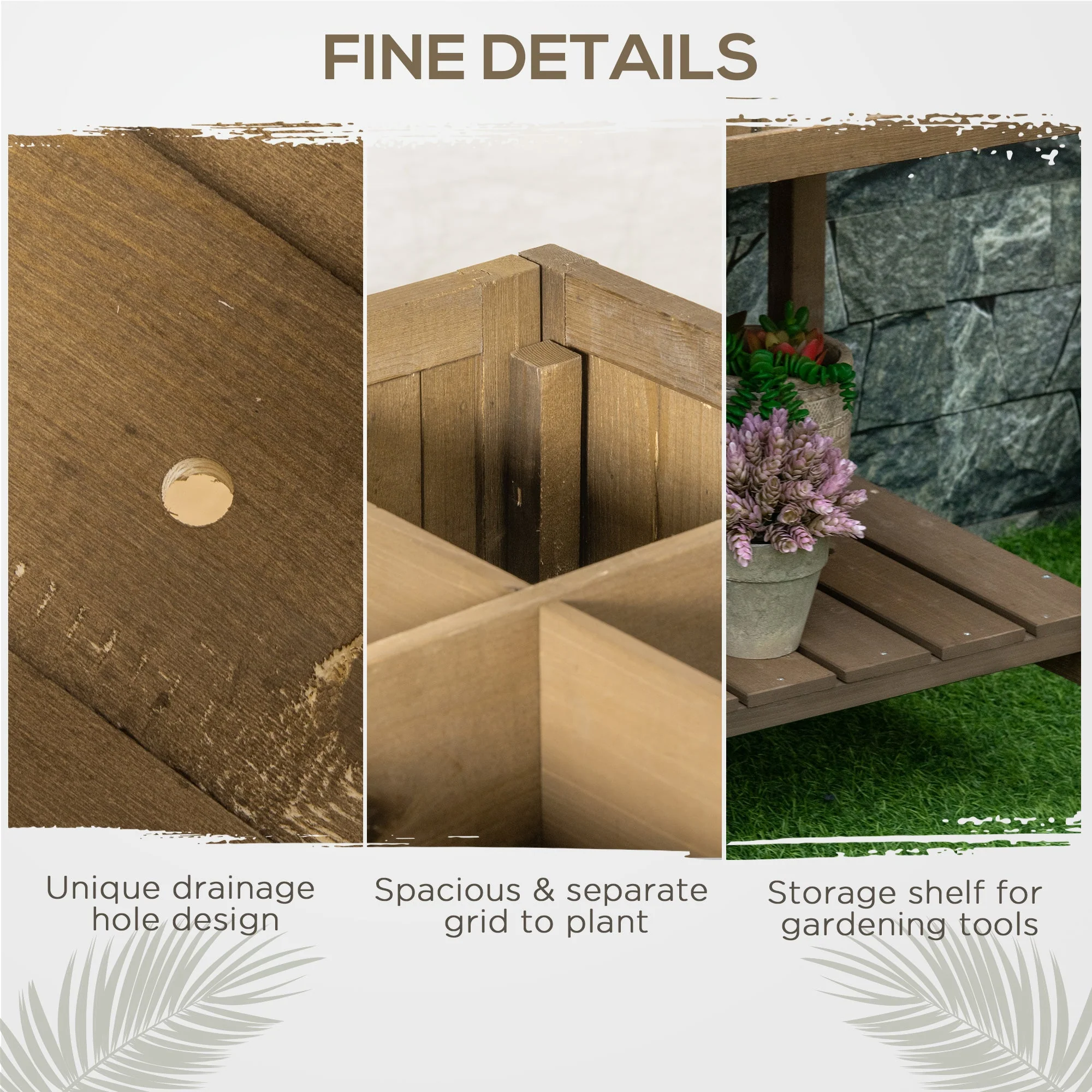 Outsunny Wooden Herb Planter Raised Bed Container Garden Plant Stand Bed 8 Boxes 110L X 46W X 76H cm Brown - Image 6