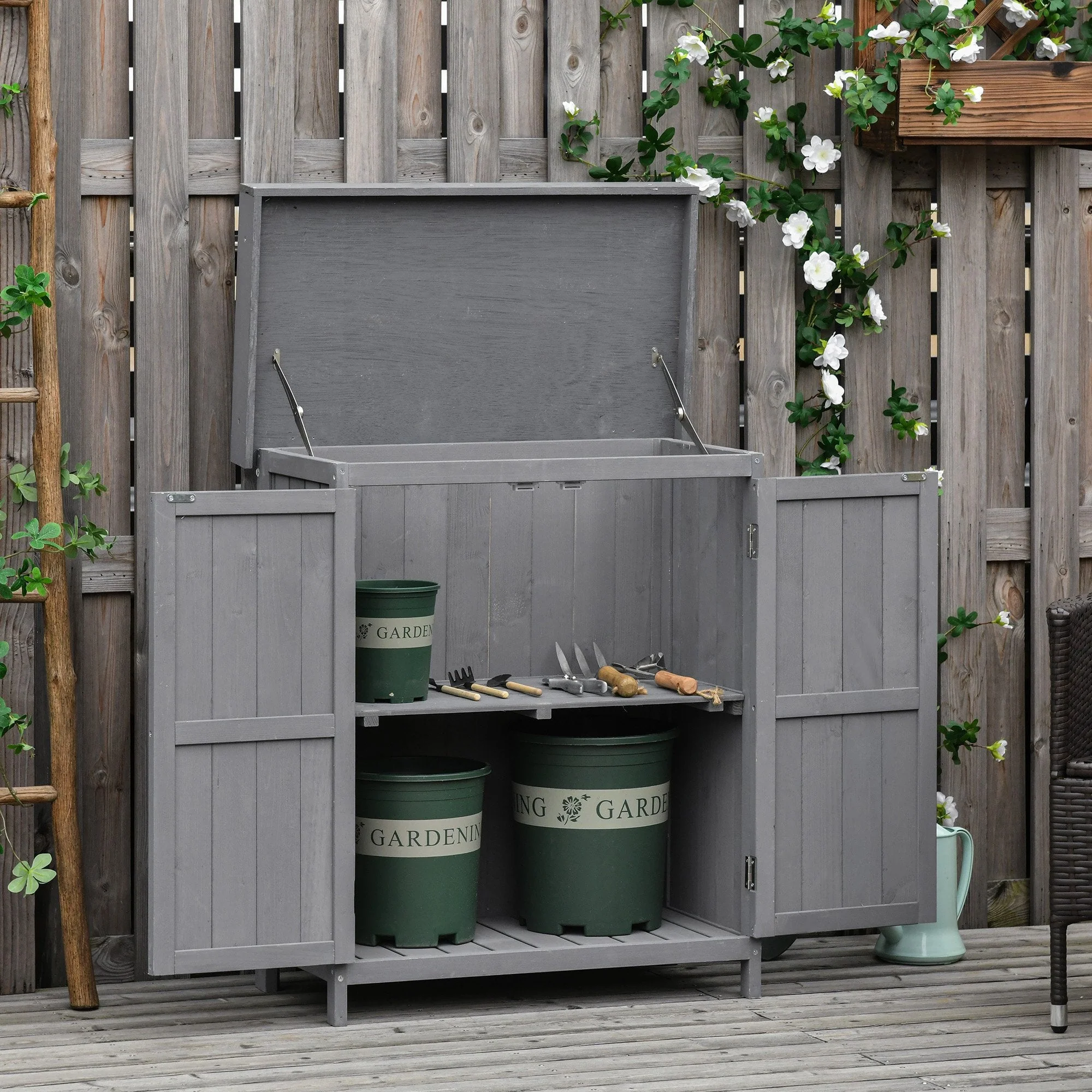 Panel 88cm Double Door Pent Garden Store Hinged Roof Fir Wood Grey by Steadfast - Image 2