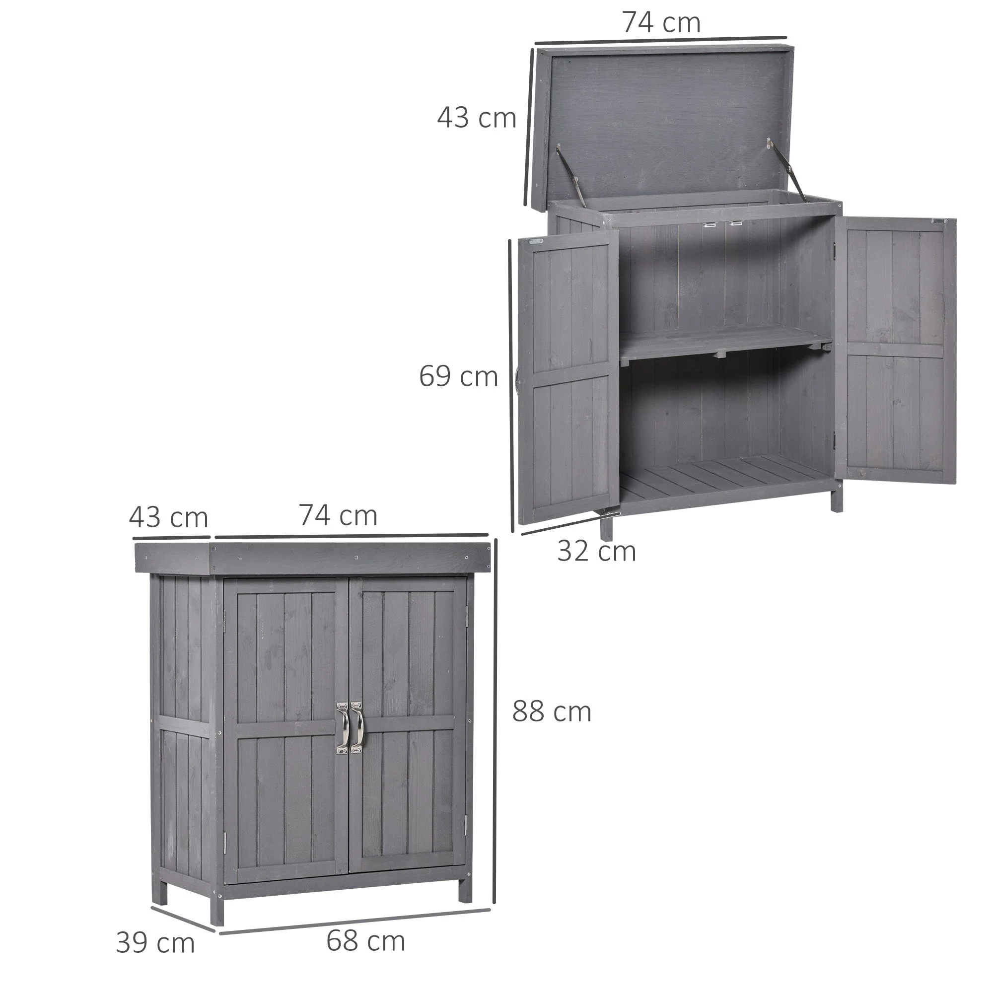 Panel 88cm Double Door Pent Garden Store Hinged Roof Fir Wood Grey by Steadfast - Image 3