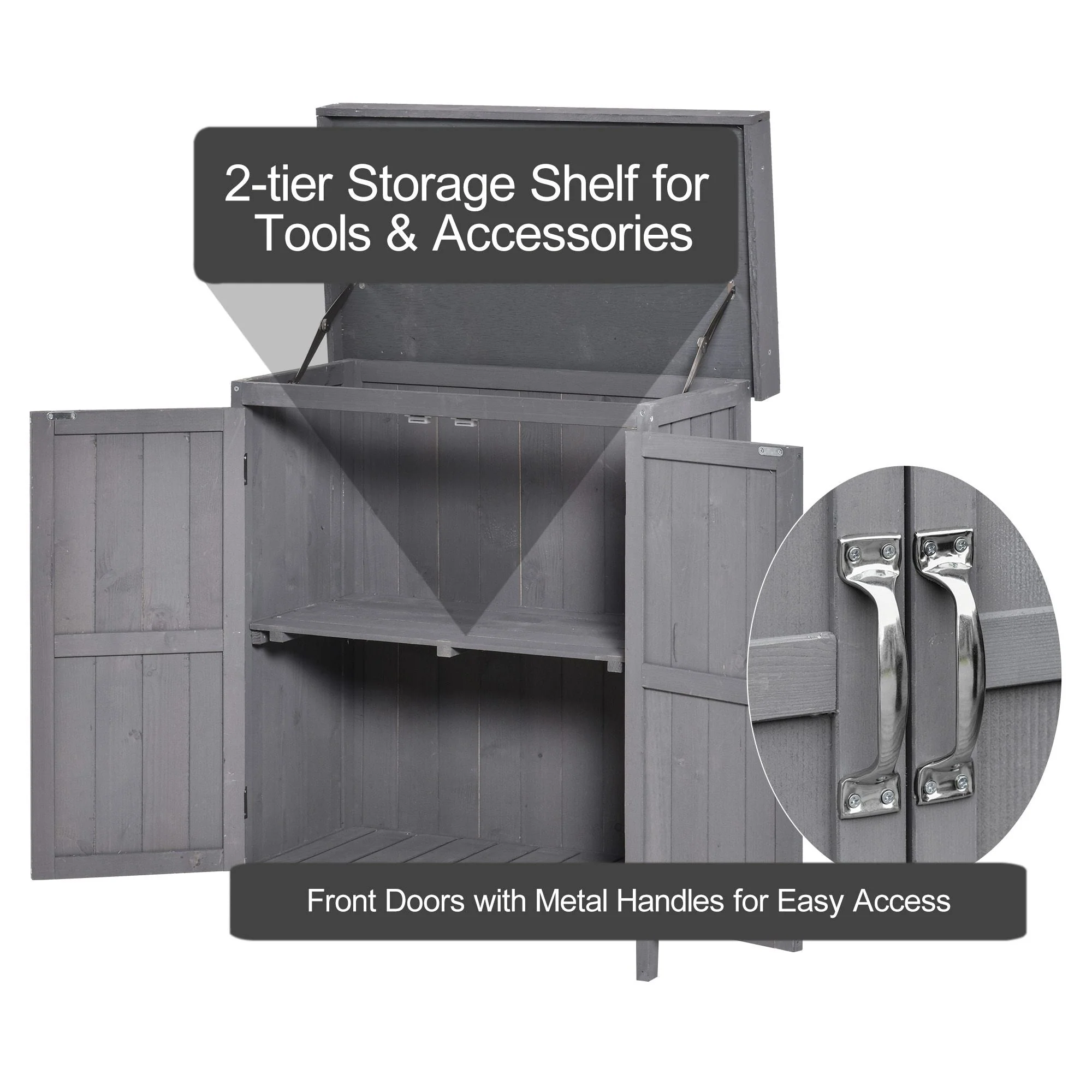 Panel 88cm Double Door Pent Garden Store Hinged Roof Fir Wood Grey by Steadfast - Image 6