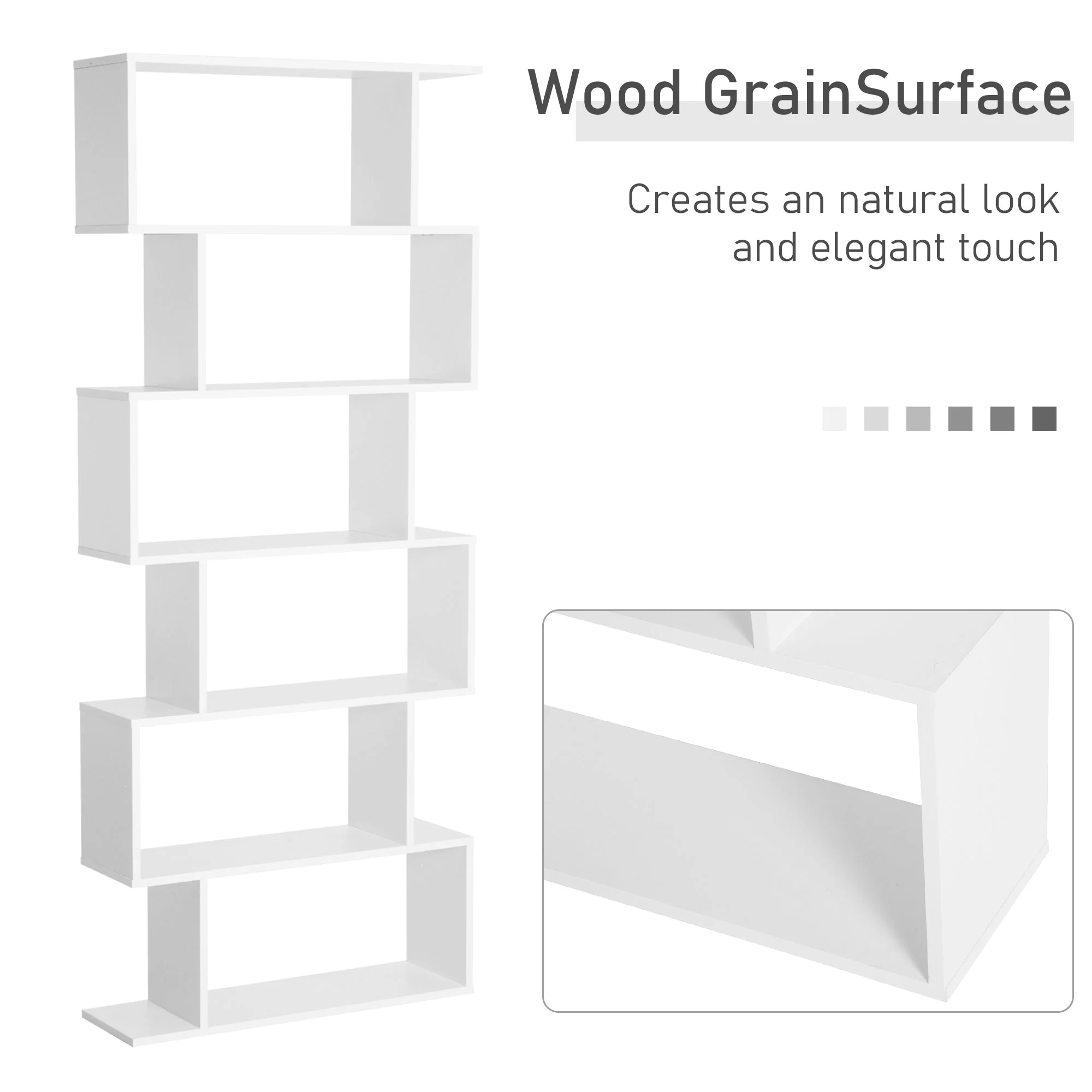 Particle Board 6-Tier Asymmetrical Shelving Unit White - Image 3