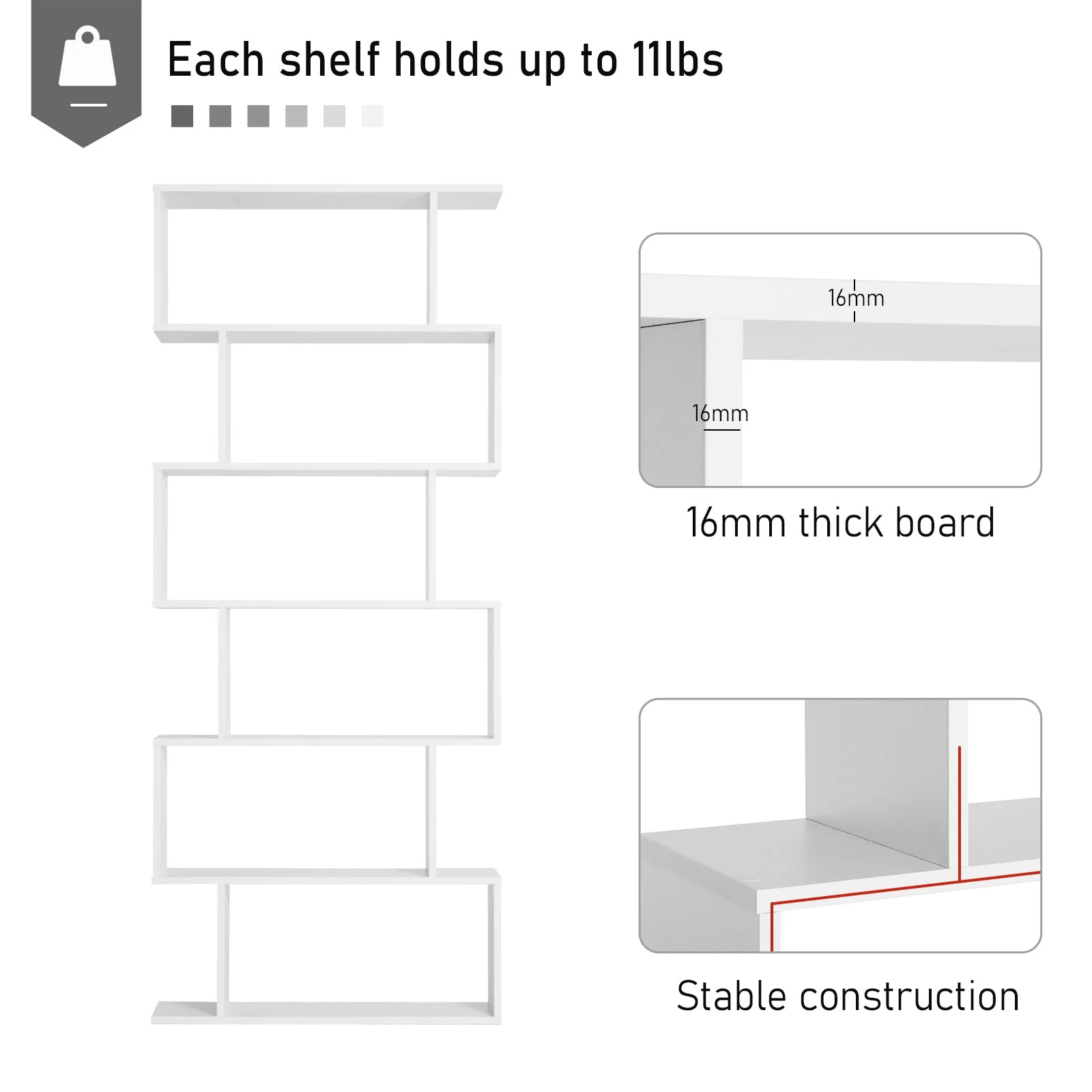 Particle Board 6-Tier Asymmetrical Shelving Unit White - Image 4