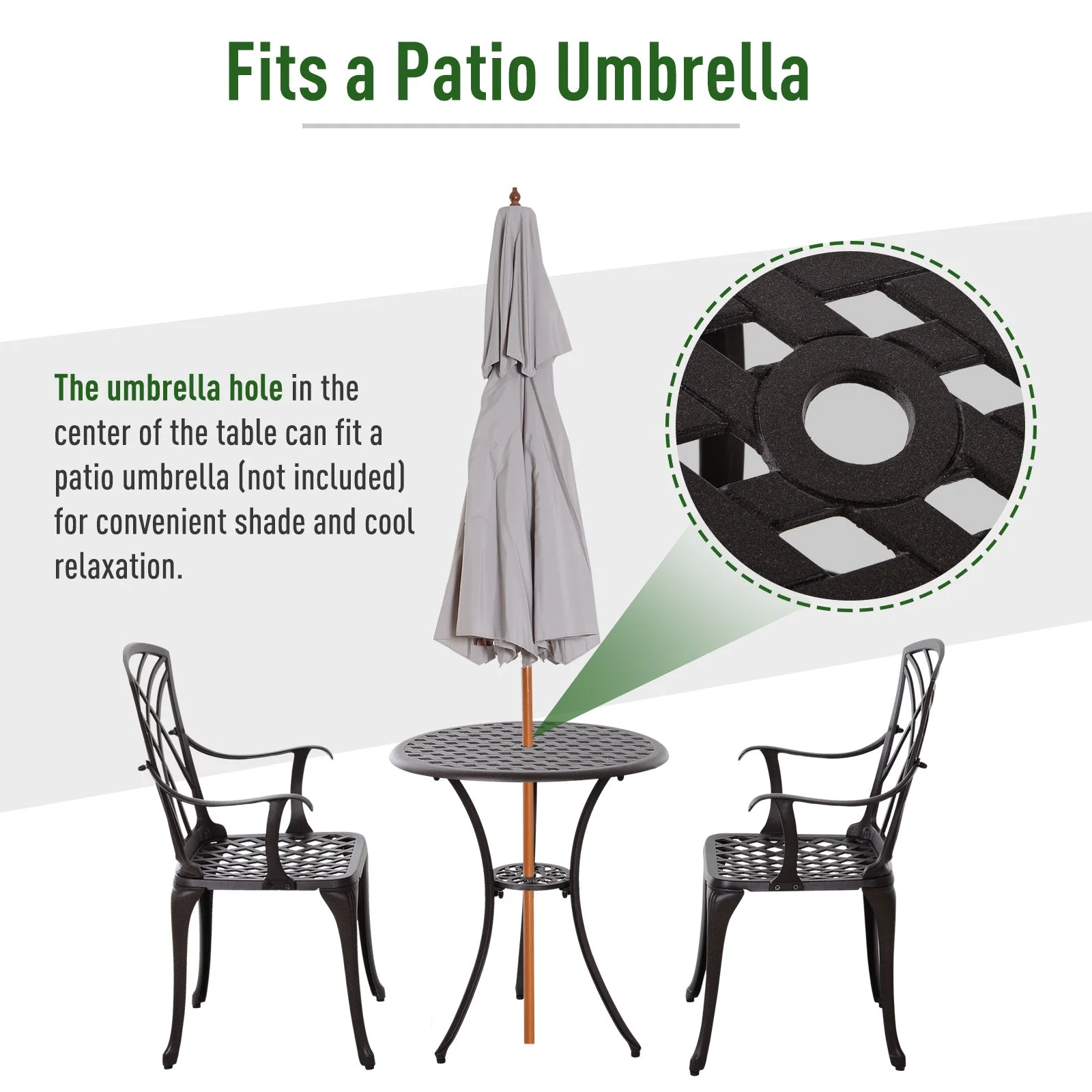 Patio Cast Aluminium 3-Piece Bistro Set Coffee Table & 2 Chairs Set Outdoor Garden Furniture Set - Image 6