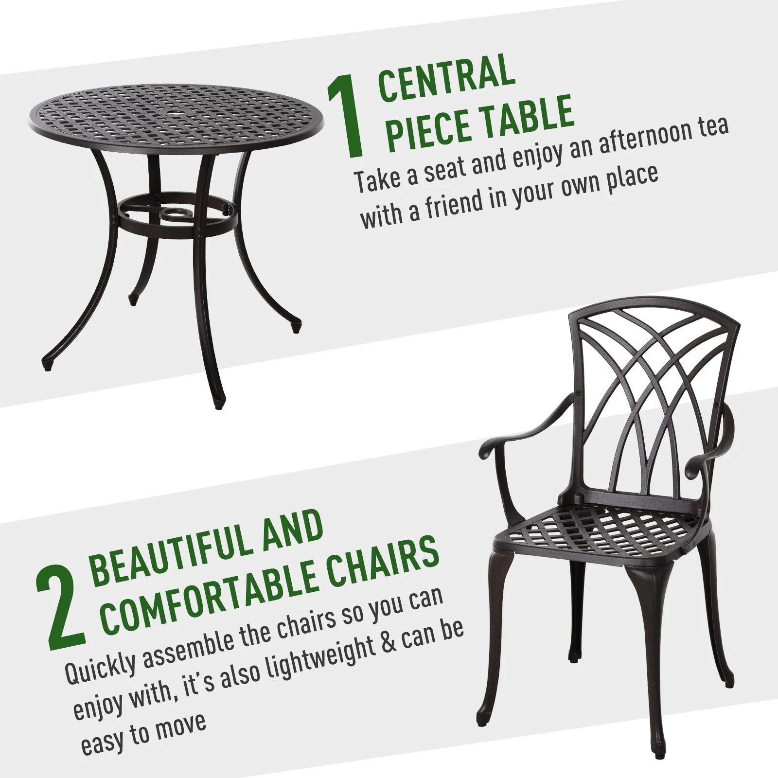 Patio Cast Aluminium 5-Piece Dining Table & 4 Chairs Set Outdoor Garden Furniture - Image 4