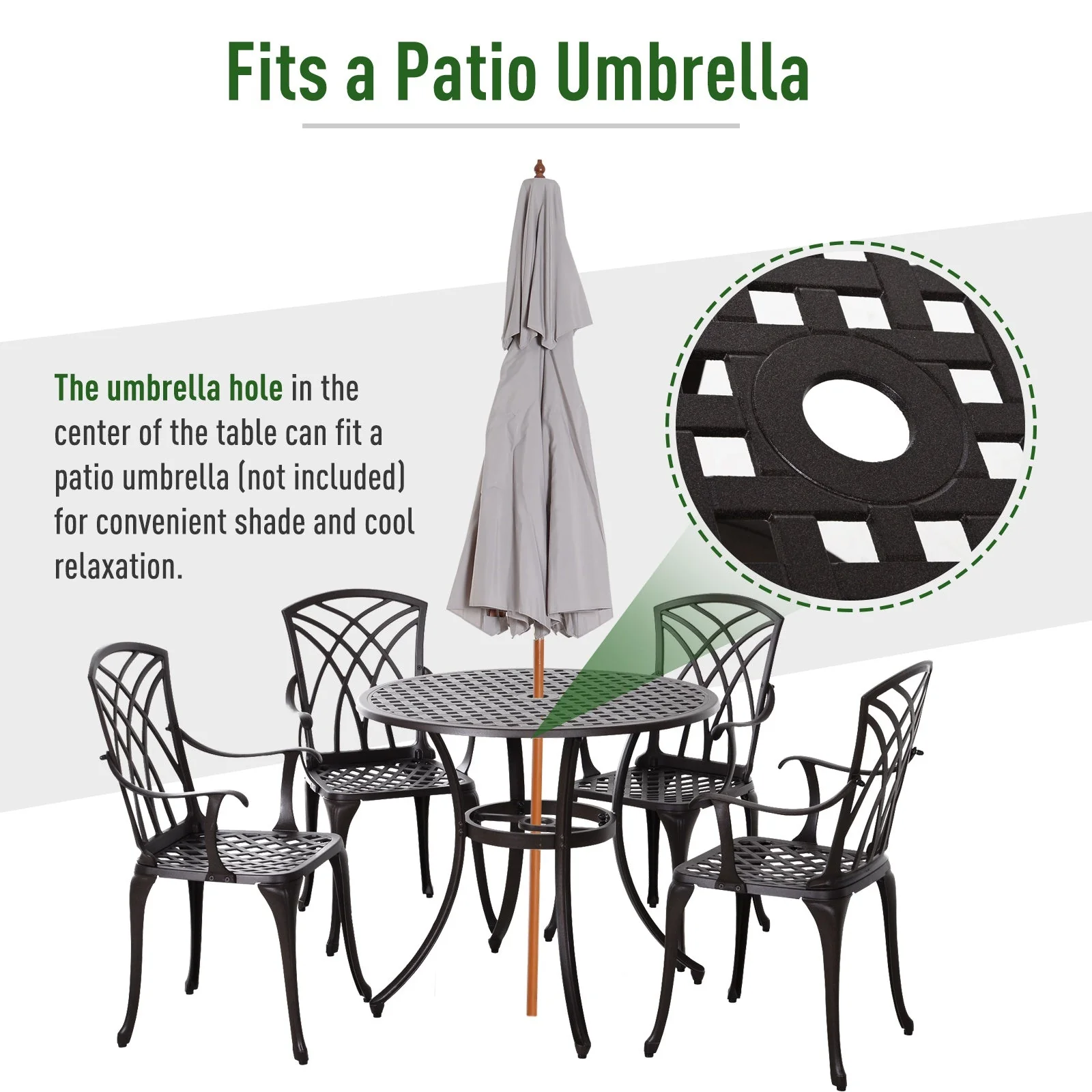 Patio Cast Aluminium 5-Piece Dining Table & 4 Chairs Set Outdoor Garden Furniture - Image 6