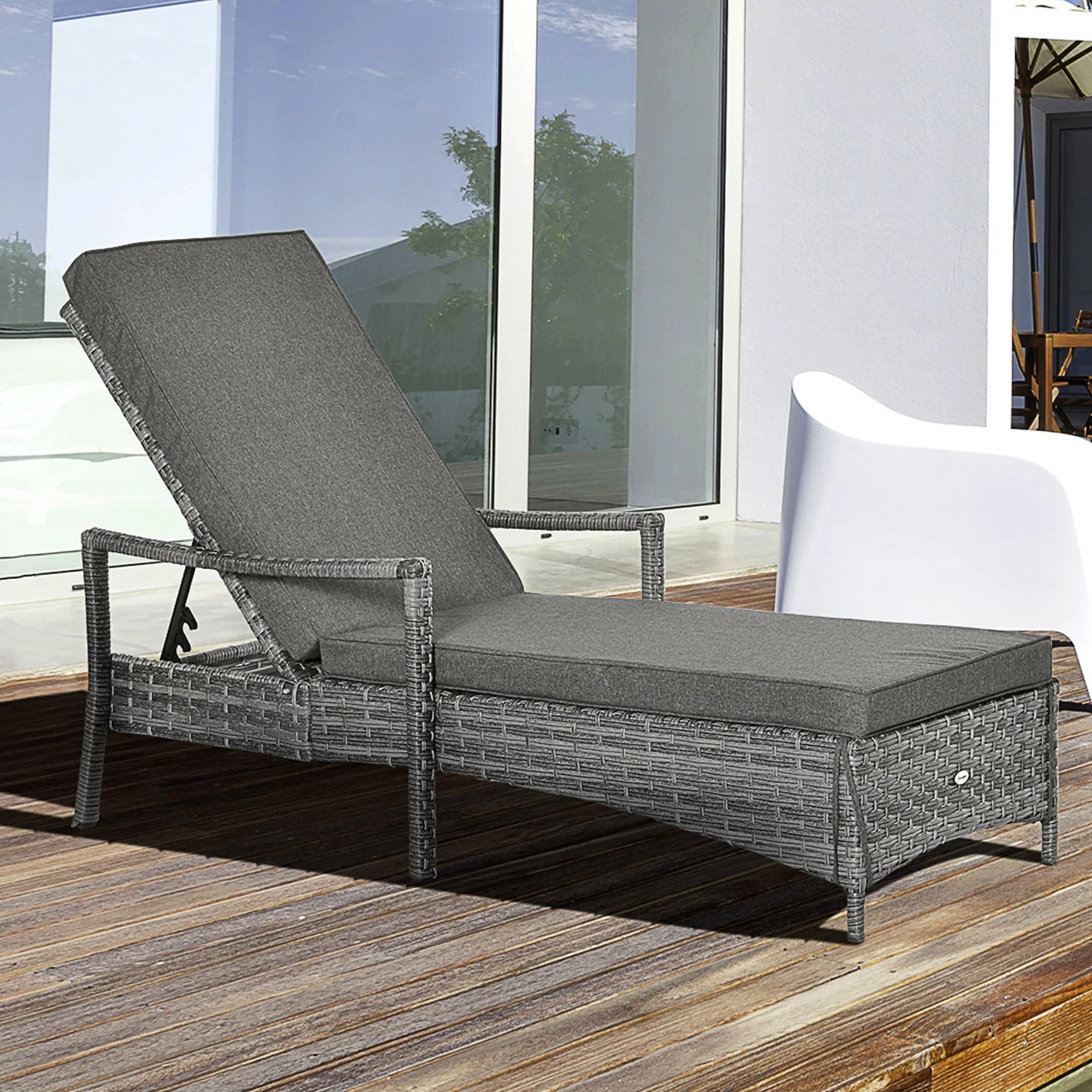 Patio Dual Rattan Wicker Single Sun Lounger w/ 4-Level Adjustable Headrest - Image 2