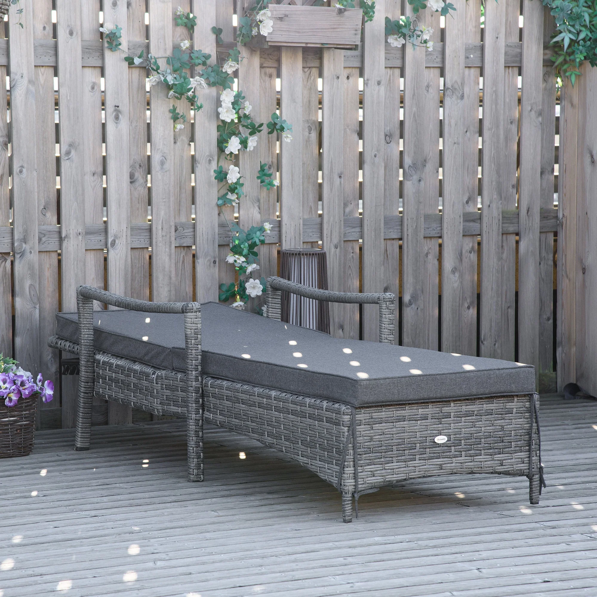 Patio Dual Rattan Wicker Single Sun Lounger w/ 4-Level Adjustable Headrest - Image 7