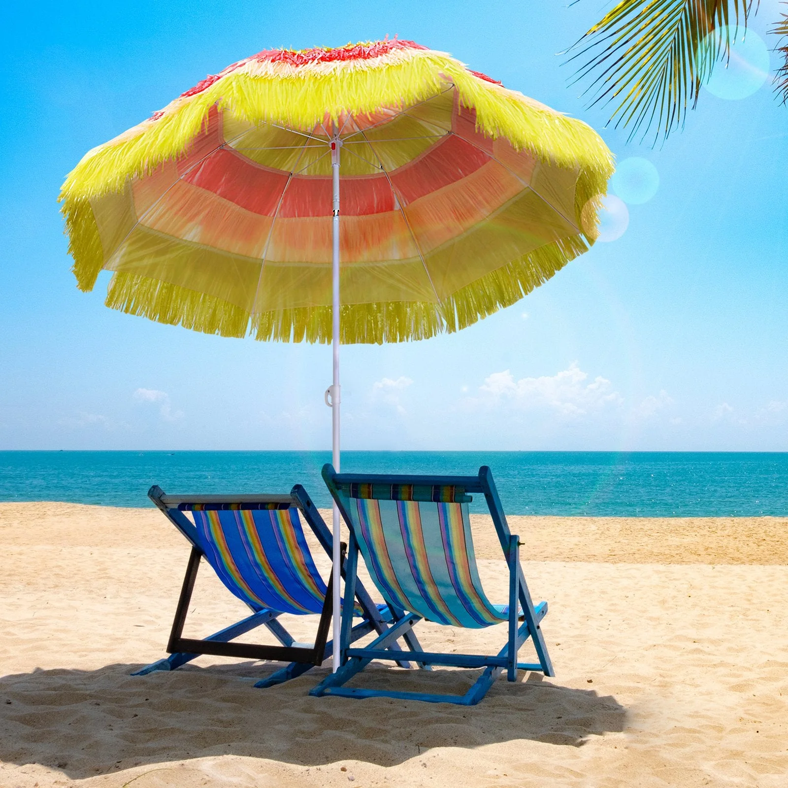 Patio Garden Hawaii Beach Sun Umbrella Sunshade Hawaiian Folding Tilting Crank Parasol Multicolor - Image 2