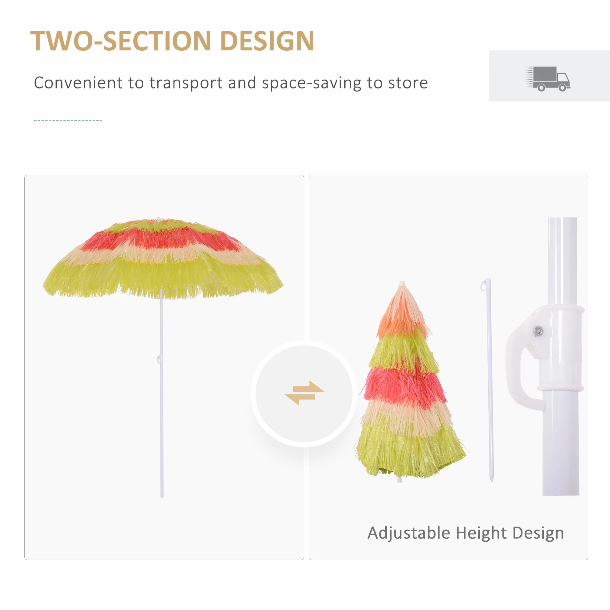 Patio Garden Hawaii Beach Sun Umbrella Sunshade Hawaiian Folding Tilting Crank Parasol Multicolor - Image 4
