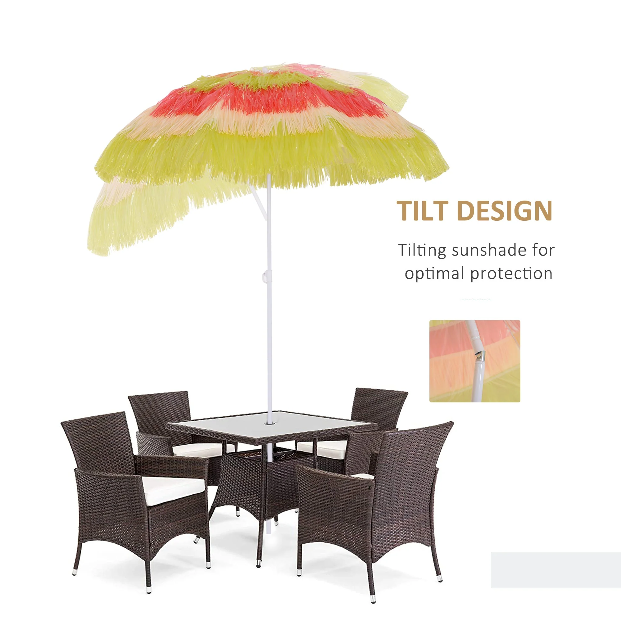 Patio Garden Hawaii Beach Sun Umbrella Sunshade Hawaiian Folding Tilting Crank Parasol Multicolor - Image 5