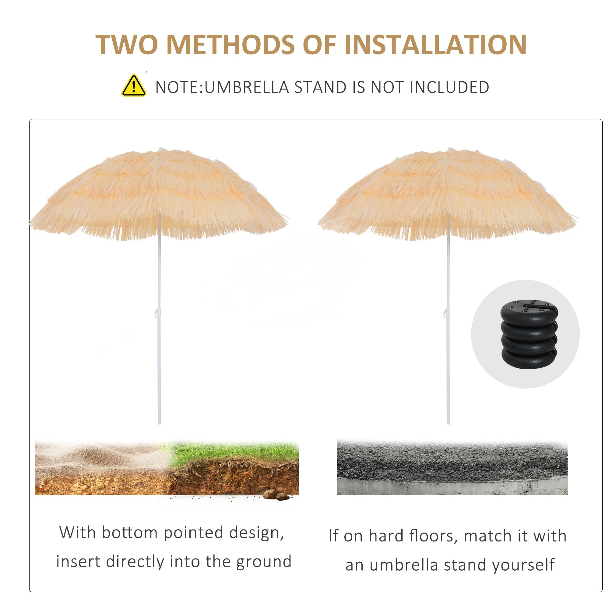 Patio Garden Hawaii Beach Sun Umbrella Sunshade Hawaiian Folding Tilting Crank Parasol Wheat - Image 4