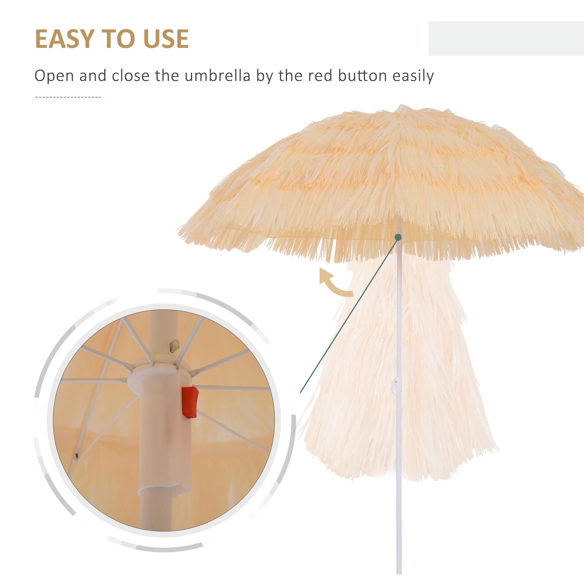 Patio Garden Hawaii Beach Sun Umbrella Sunshade Hawaiian Folding Tilting Crank Parasol Wheat - Image 5